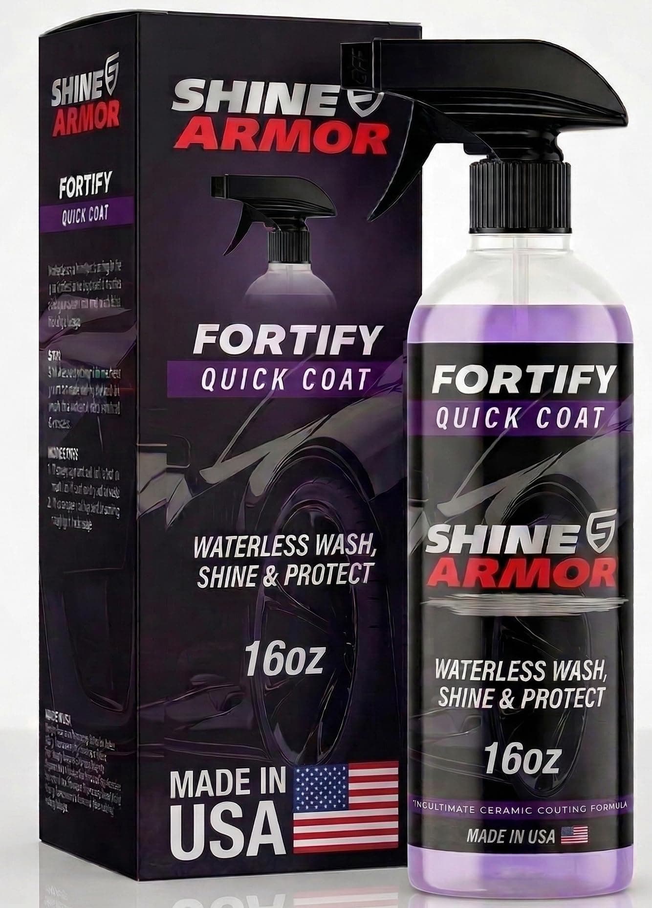 Fortify Quick Coat Car Wax Polish Spray Waterless Wash & Wax Hydrophobic Top Coat Polymer Paint Sealant Detail Protection 16 Fl Oz