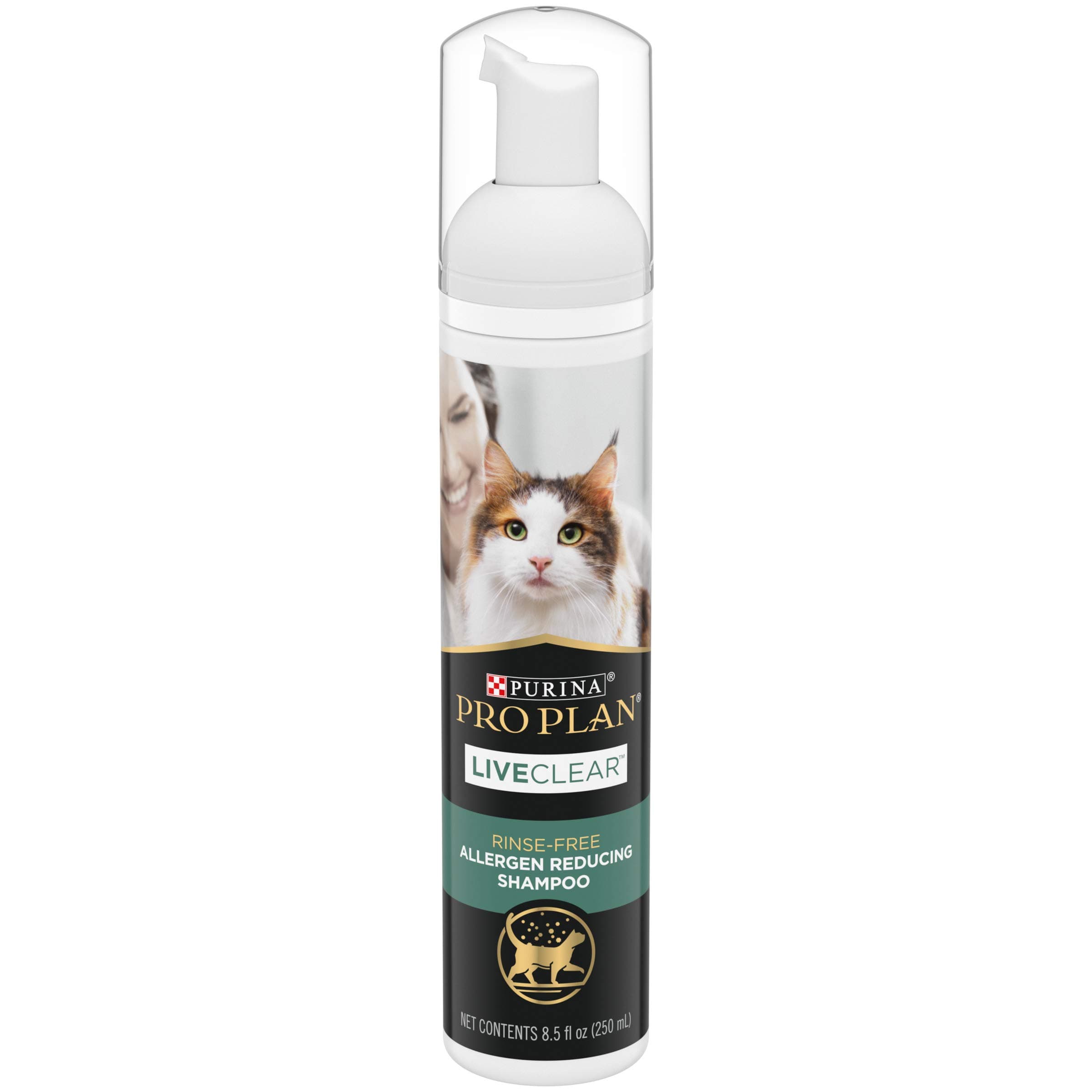 Rinse Free, Allergen Reducing Dry Shampoo for Cats, LIVECLEAR Cleansing Foam - 8.5 oz.