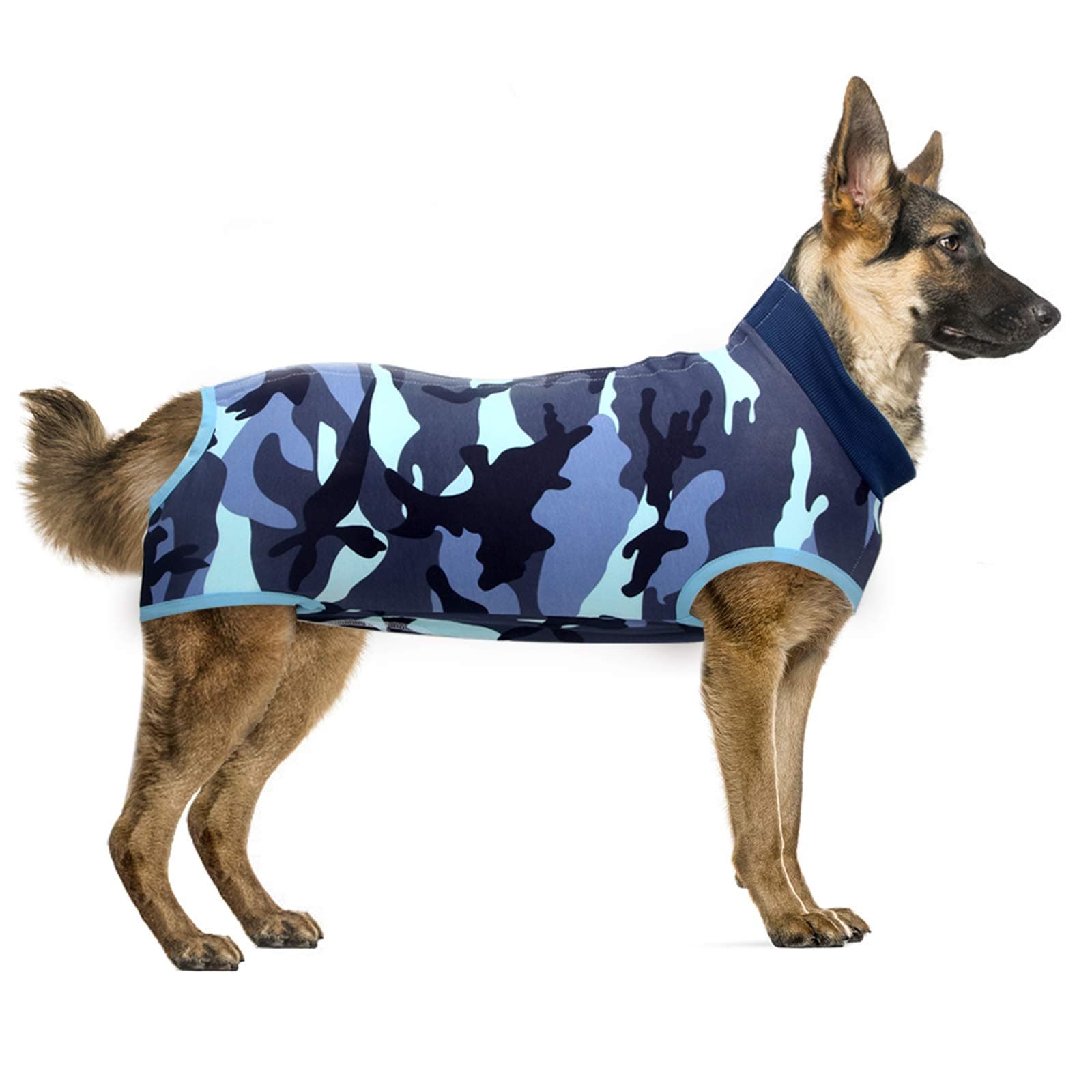 Dog Surgical Recovery Suit Abdominal Wound Protector,After Surgery Wear,E-Collar Alternative for Dogs, Home Indoor Pets Clothing (Camouflage Blue, XS)