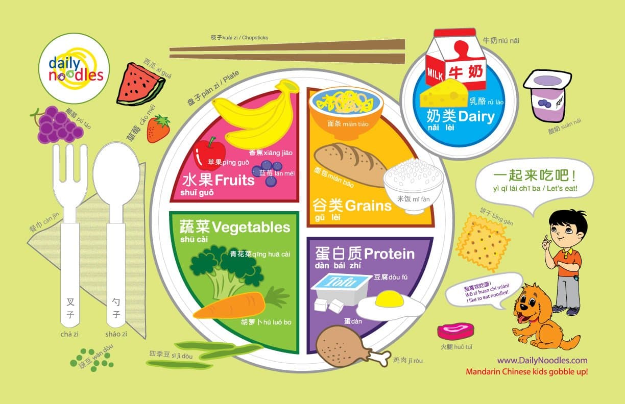 USDA"Choose My Plate" Food Group Placemat, Simplified Mandarin Chinese Activity Placemat, Educational Placemat