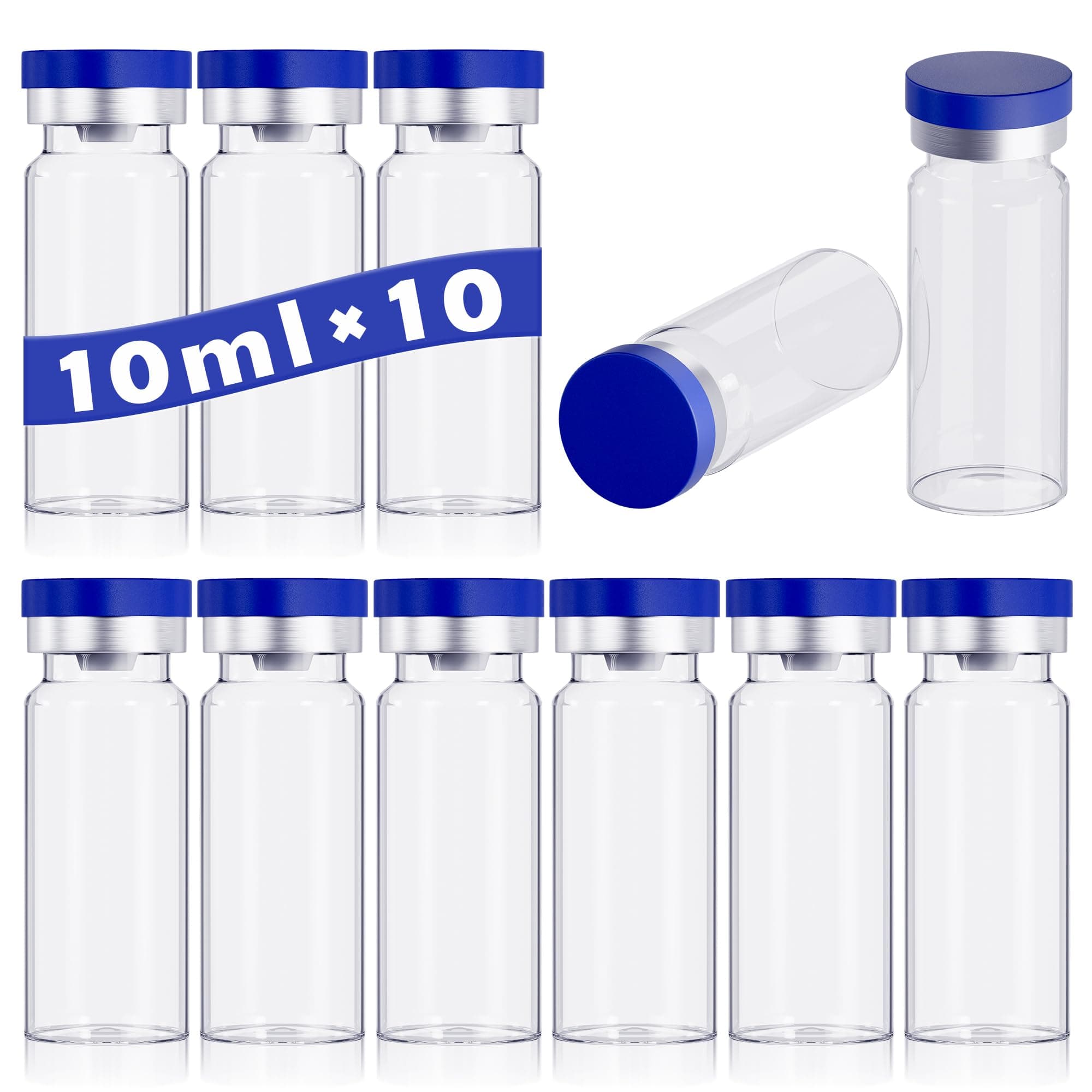 otwooi 10ml Sealed Empty Vials for Injection, Transparent Glass Vials Self-Healing Injection Port, Liquid Sample Storage Vial with Caps (10pcs)