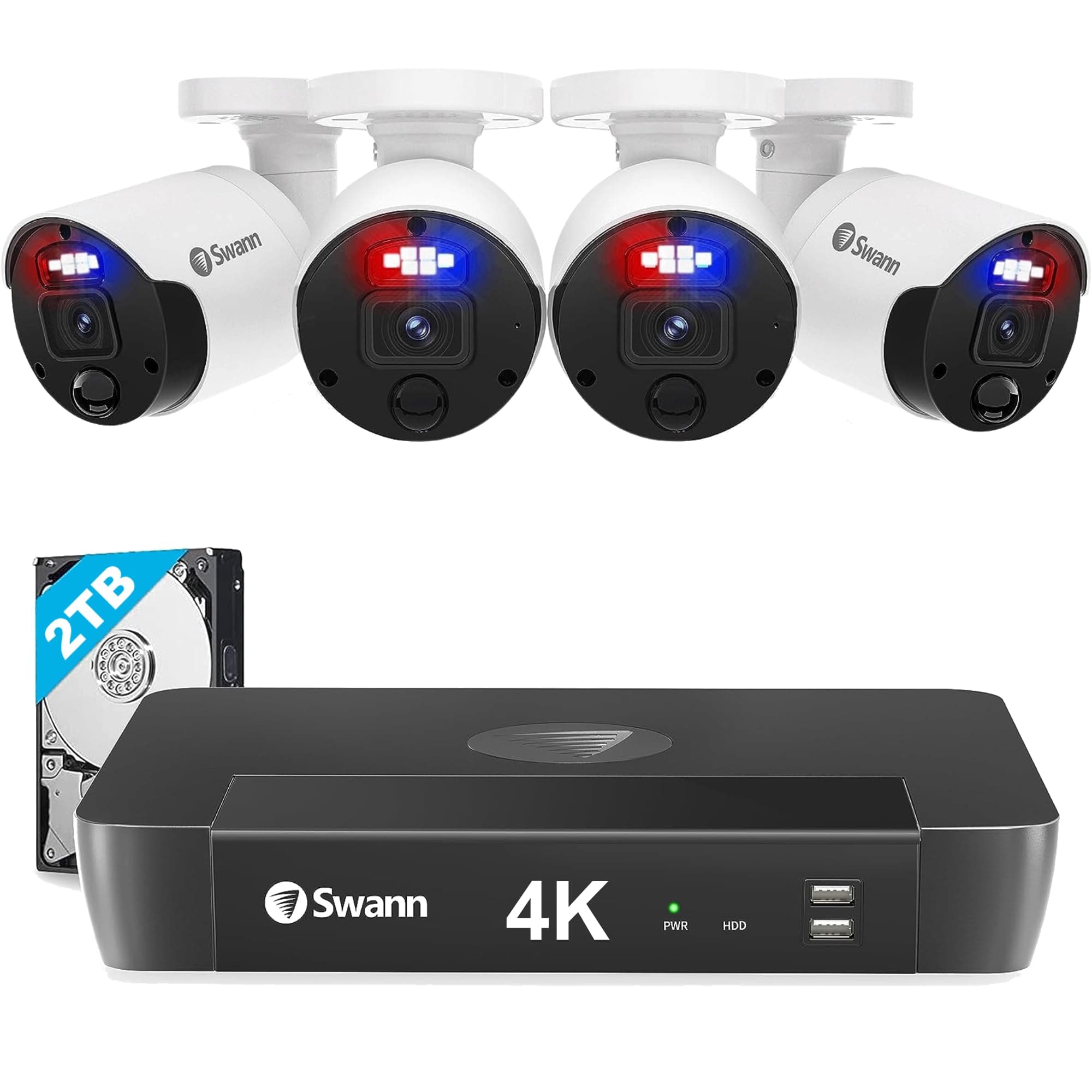 Swann Pro 4K Ultra HD, 8 Channel Security System, 2TB NVR, 4 Bullet PoE IP Cameras Outdoor, Wired Surveillance CCTV, Heat Motion Vehicle Detection, LED Light, 24/7 Recording Security Camera, 889804