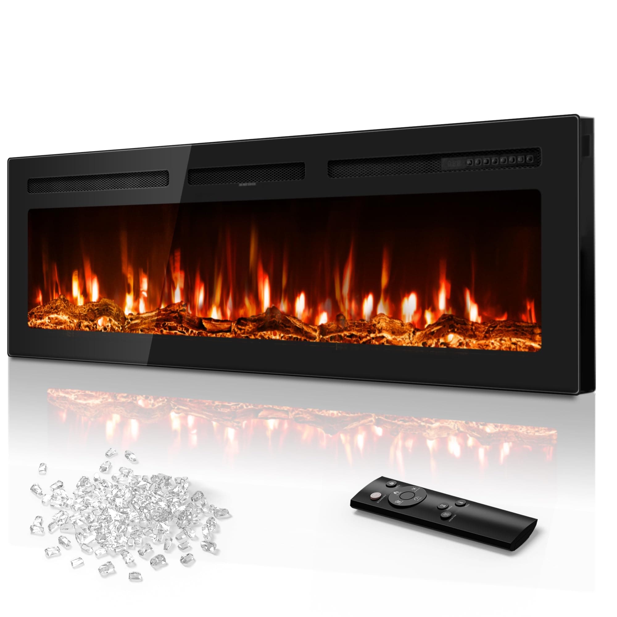 Tehanld 60 Inch Electric Fireplace in-Wall Recessed and Wall Mounted, Ultra-Thin Linear Fireplace Heater 750/1500W with Realistic Flame, Higher Temperatures & Lower Noise, Log Set & Crystal Options