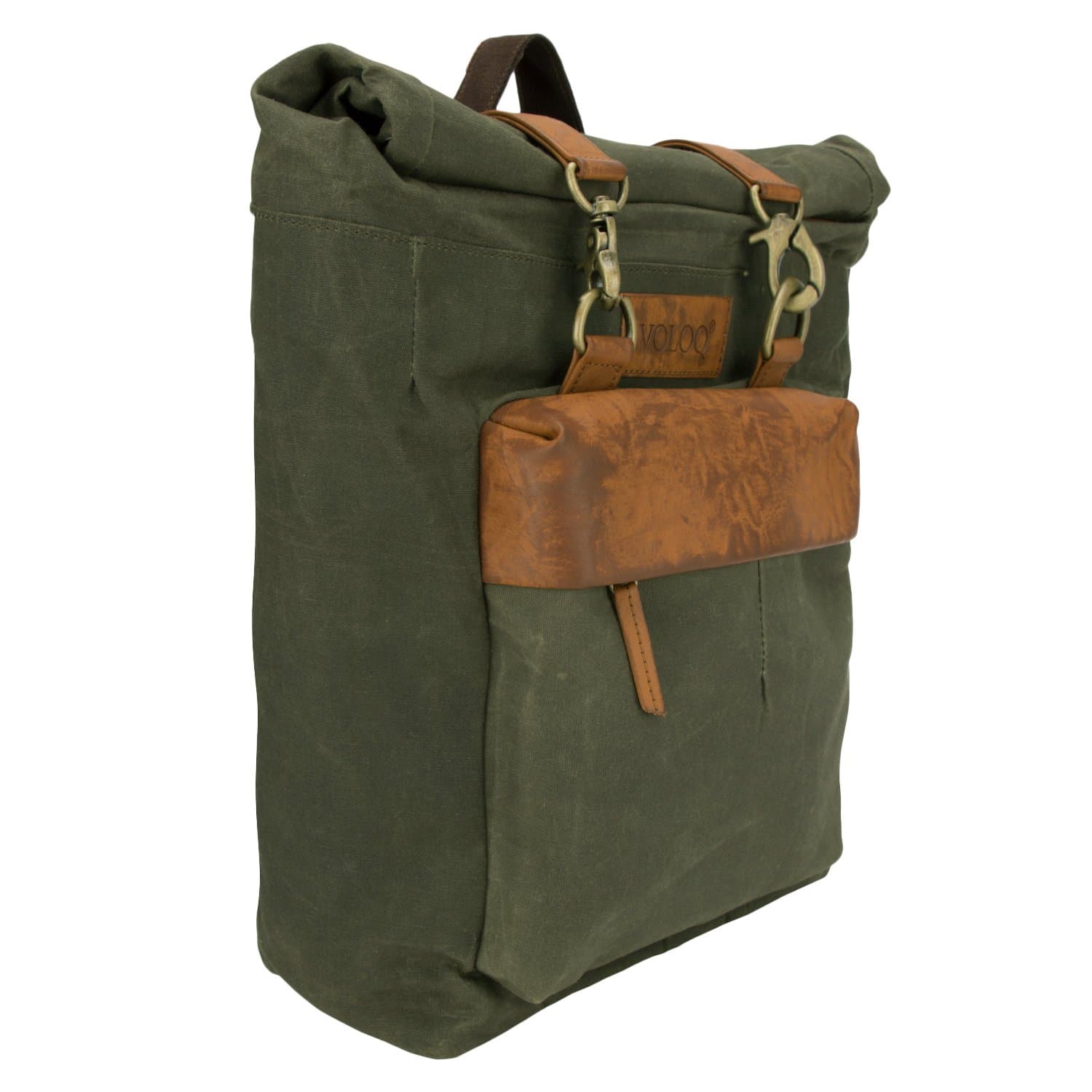 ampi Roll Top Stylish Laptop Backpack for Men & Women fits 16 inch Canvas & Vegan Leather 25 Ltr (Military Green)