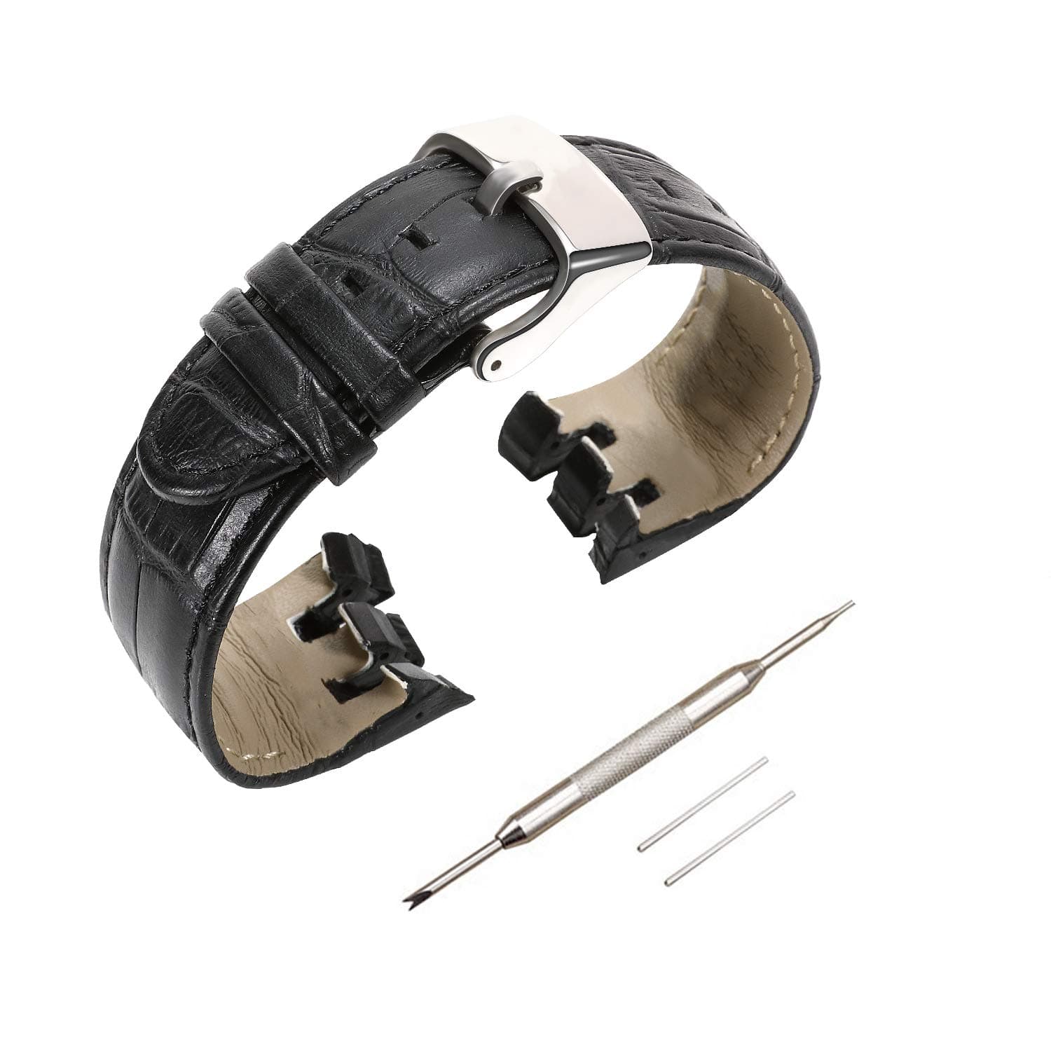 Genuine Leather Watch Strap Watch Band for Swatch, Accessories with Tool, Spring Bar Removal Tool, Full Calf Grain Skin Strip with Sliver Buckle, for Men Women Color & Width 16mm 18mm 20mm 21mm 24mm