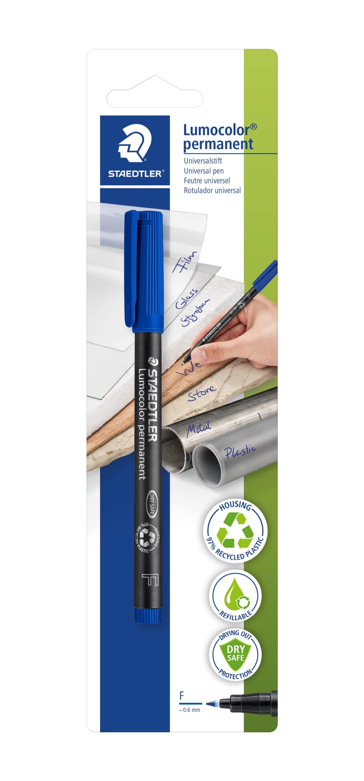 STAEDTLER318-3 BKDA Lumocolor Pen Permanent Fine Tip 0.6 mm, Pack of 1 on Blister Card – Blue
