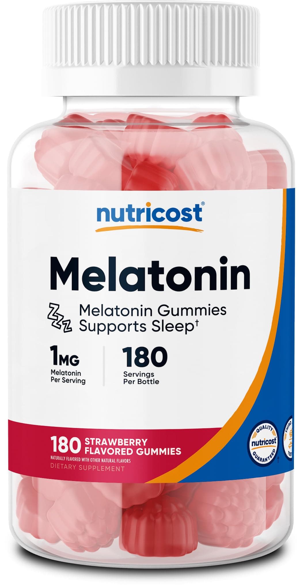 Nutricost Melatonin 1mg, 180 Gummies, Strawberry Flavored - Gluten Free, Non-GMO, No Corn Syrup