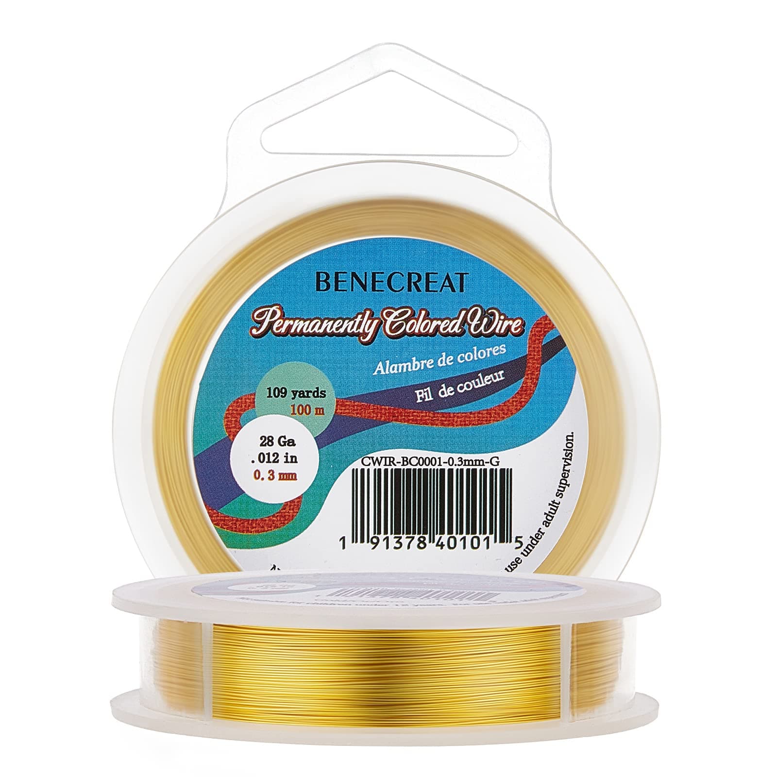 BENECREAT 28GA 100M/109Yard Copper Wire Permanently Colored Wire, Gold Color
