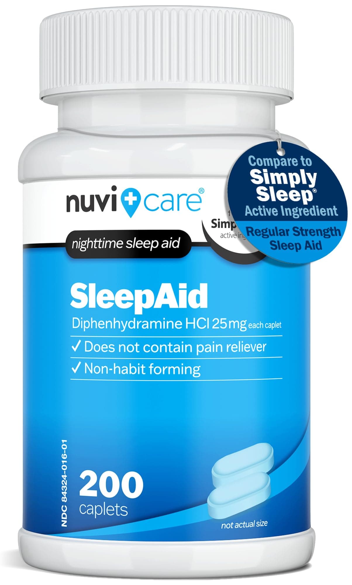 Nighttime Sleep Aid with Diphenhydramine HCl 25 mg - Non Habit Forming Regular Strength Sleeping Pills for Adults - Does Not Contain Pain Reliever - OTC Sleep Aids for Adults (200 Caplets)