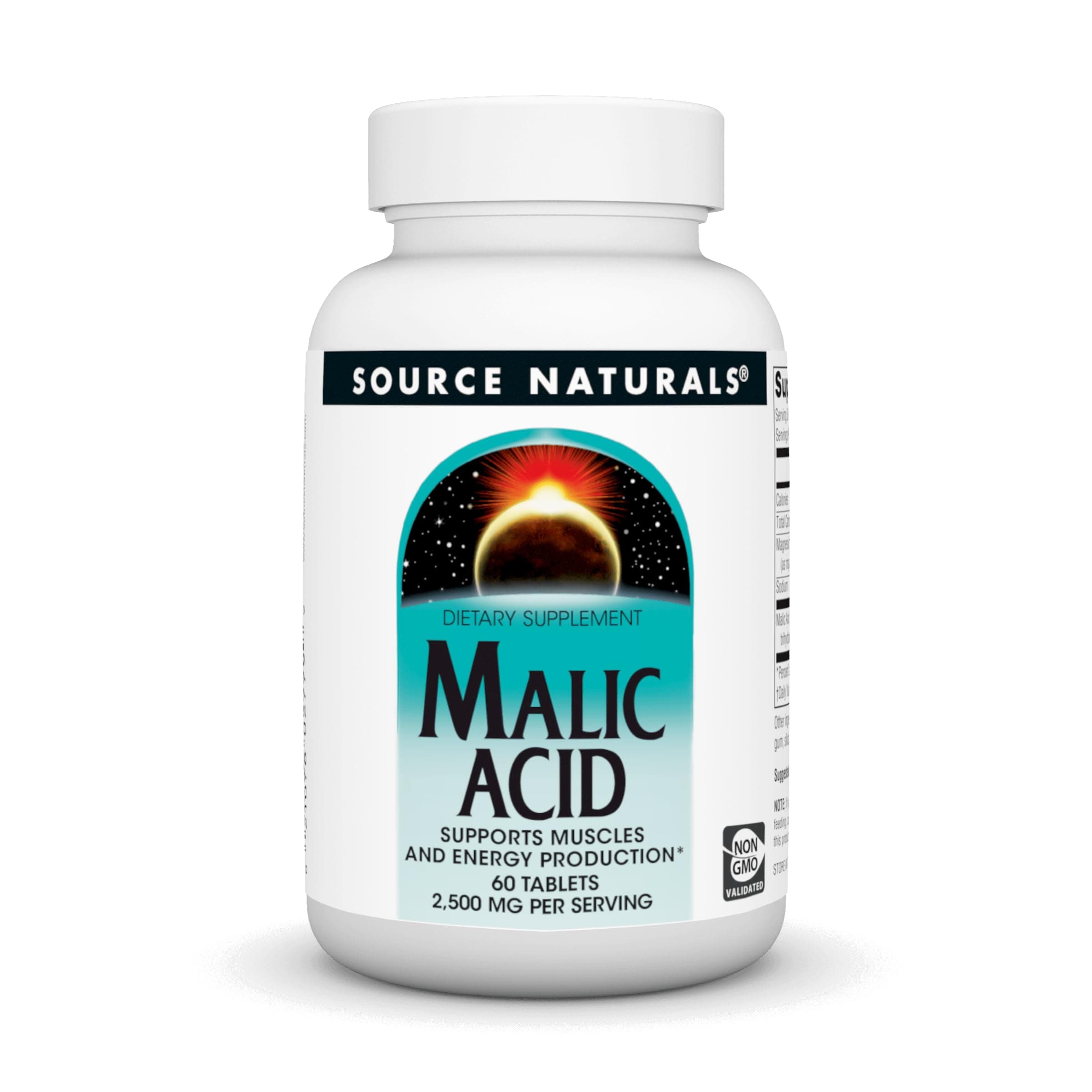 Source Naturals Malic Acid, Supports Muscles and Energy Production*, 2,500 mg - 60 Tablets