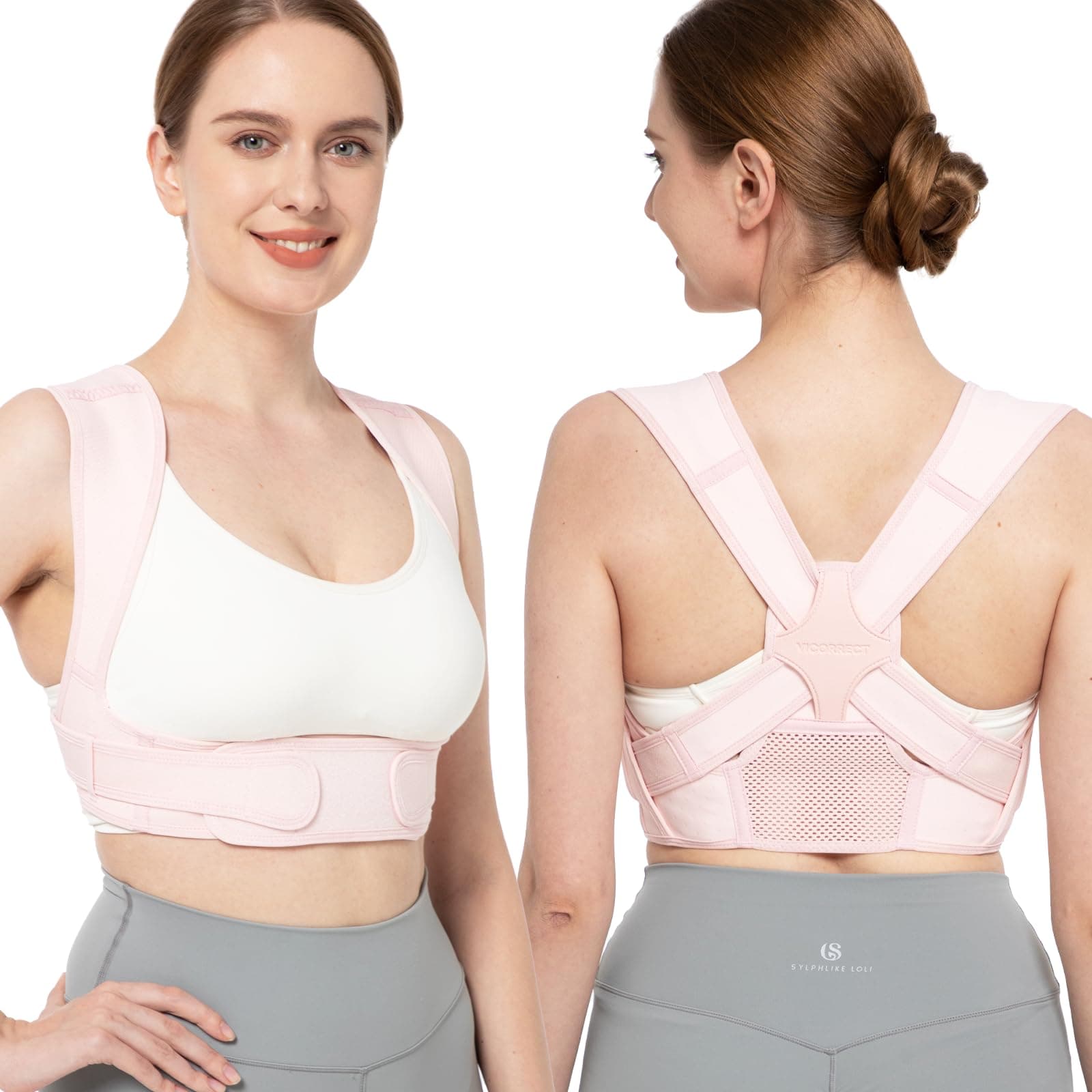 VICORRECT Posture Corrector for Women - Upper Back Brace Adjustable & Breathable for Posture Correction: Neck Shoulder & Upper Back Pain Relief (M-L)