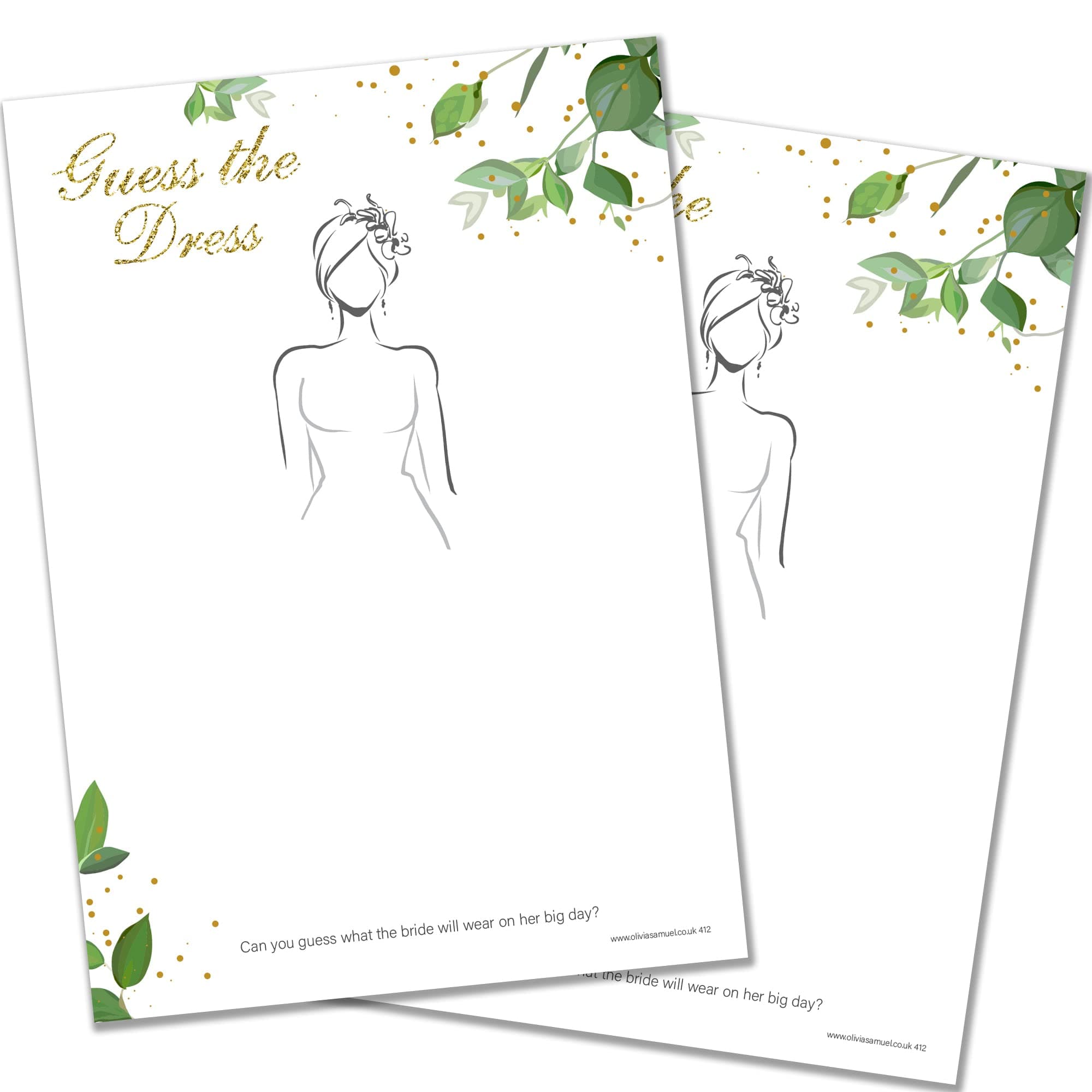 20 x Guess The Dress - Bridal Shower Hen Party Game - Botanicals Design - Includes Winner's Certificate