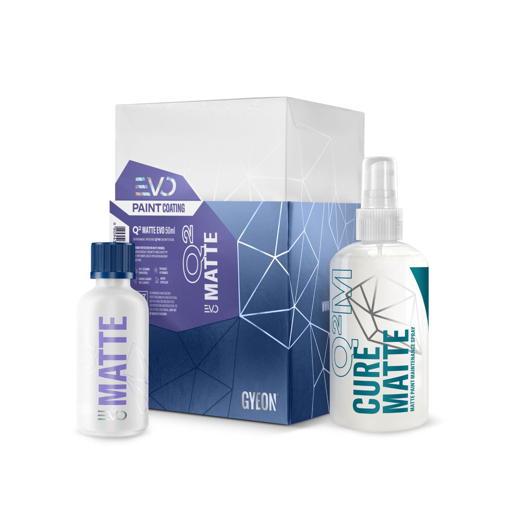 Q² Matte EVO - SiO₂-Based Ceramic Coating Car for Matte & Satin Finishes – Hydrophobic, Chemical Resistant & Self-Cleaning - Ideal for Paint, PPF & Vinyl Wraps - Car Cleaning Kit - 50ml