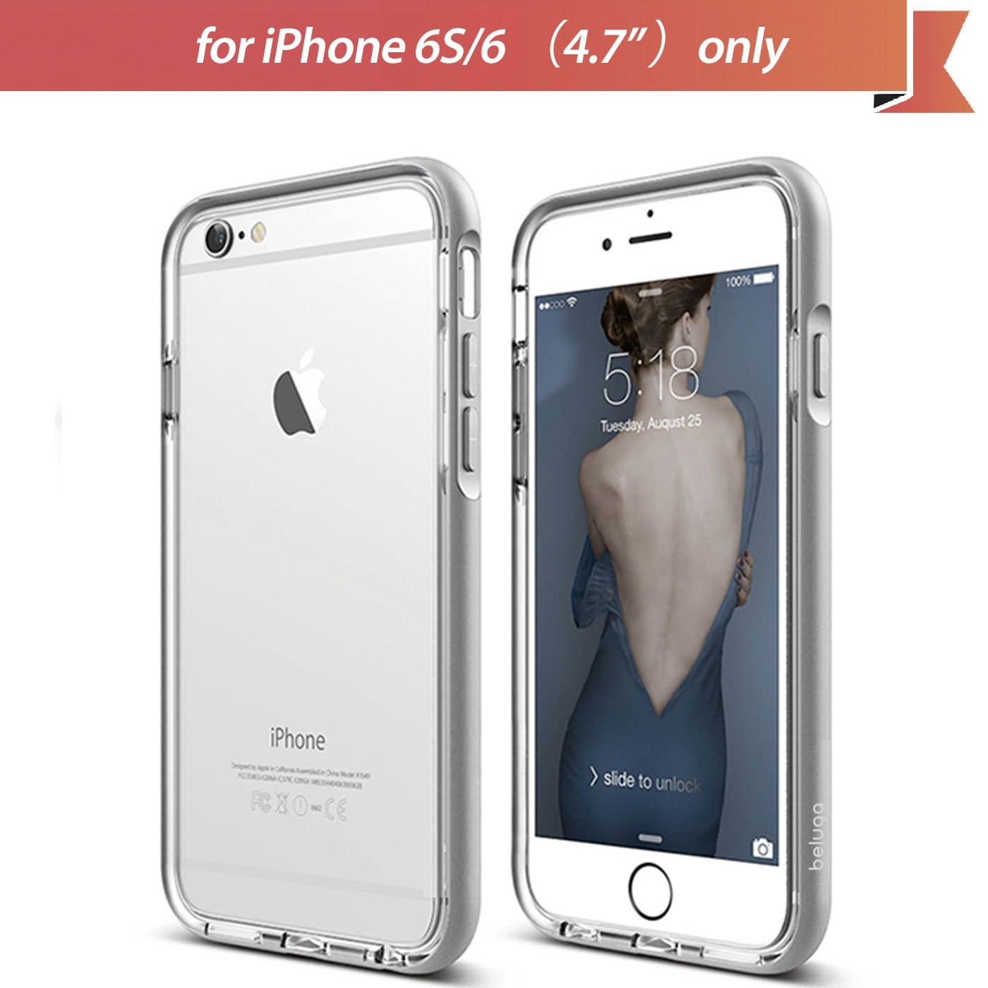 Apple iPhone 6S/6 (4.7inch) Case, Beluga® Fusion Dual Layer Protective Case[Arctic Silver][100% Compatible with Full Screen Edge to Edge Tempered Glass Screen Protector] (Aluminum Bumper + Premium Clear TPU Case) Hybrid Case Cover, Shock Absorbent, Ultra Slim, Anti Scratch, Transparent, Dual Layer [Arctic Silver]