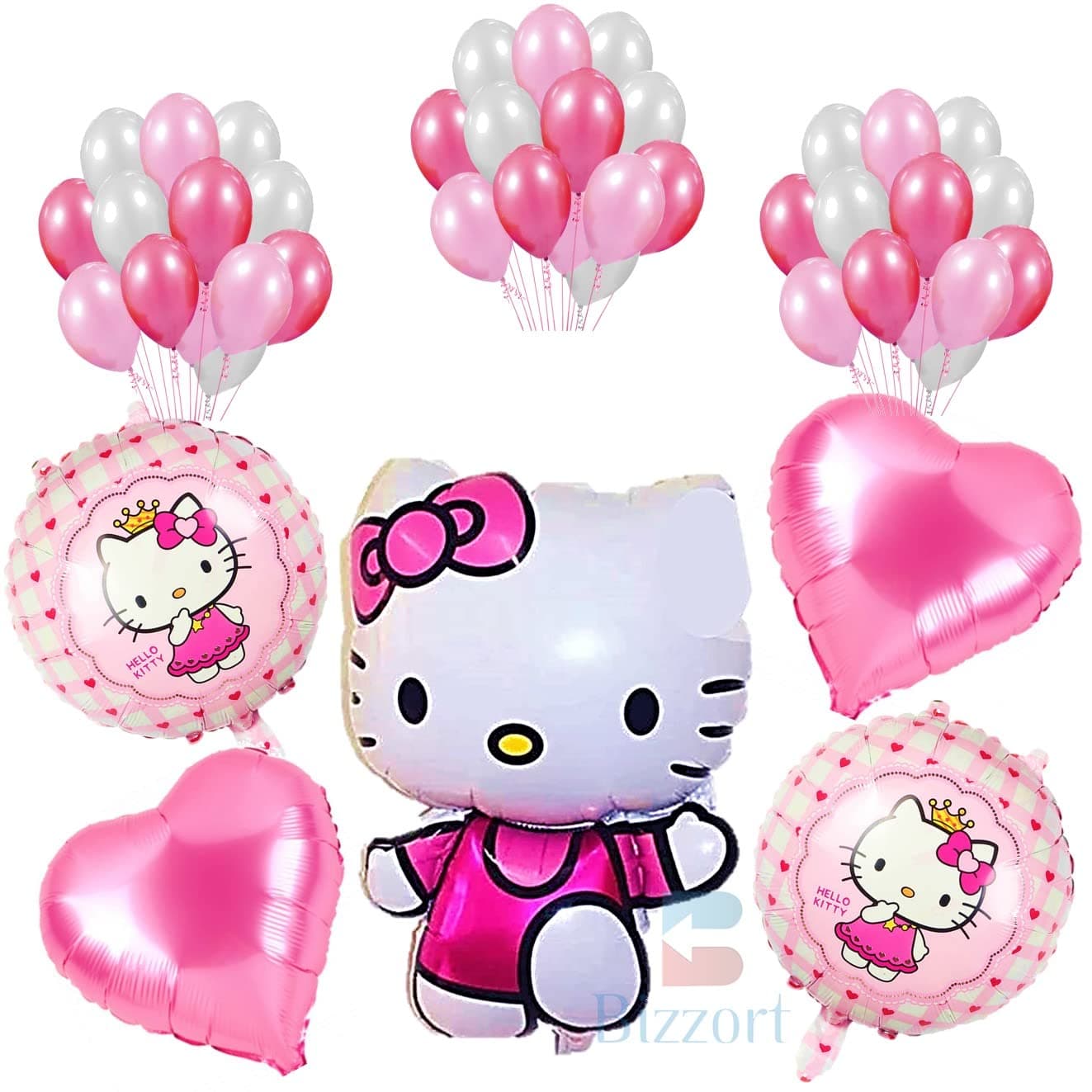 BIZZORT® Hello Kitty Party– Combo Pack of 45 Balloons | 5 Hello Kitty Foil Balloons set | 40 Metallic Balloons - theme decoration items (Kitty 2)