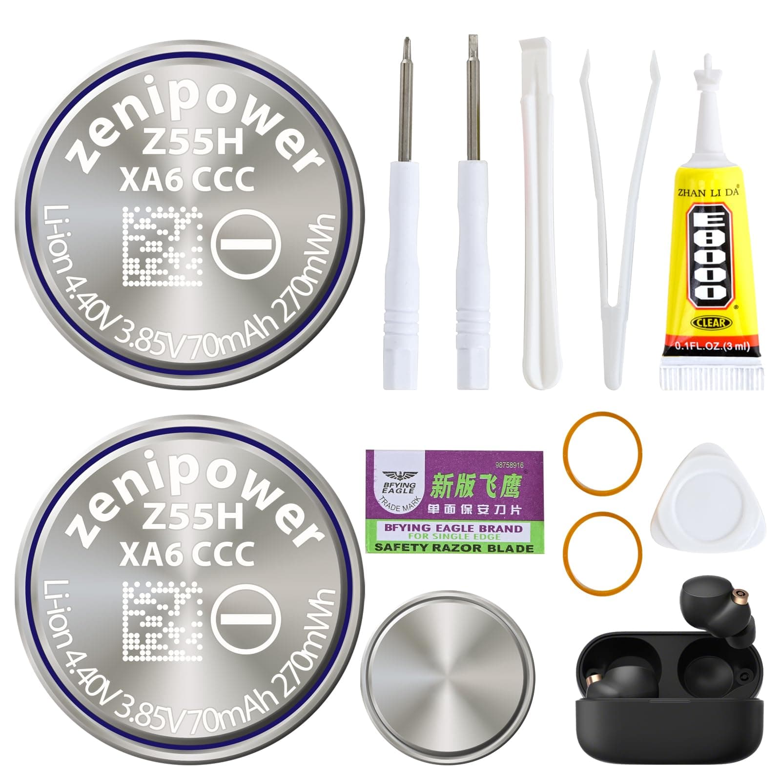 2 Pcs Z55H Battery, New Upgrade in 2024, compatible with WF-1000X WF-1000XM4 WF-1000XM3 WF-SP900 WF-H800 WF-SP700N WF-XB700 WF-C700N WF-C500 WI-SP600N WI-C600N With Adhesive Tool 3.85V 70mAh..