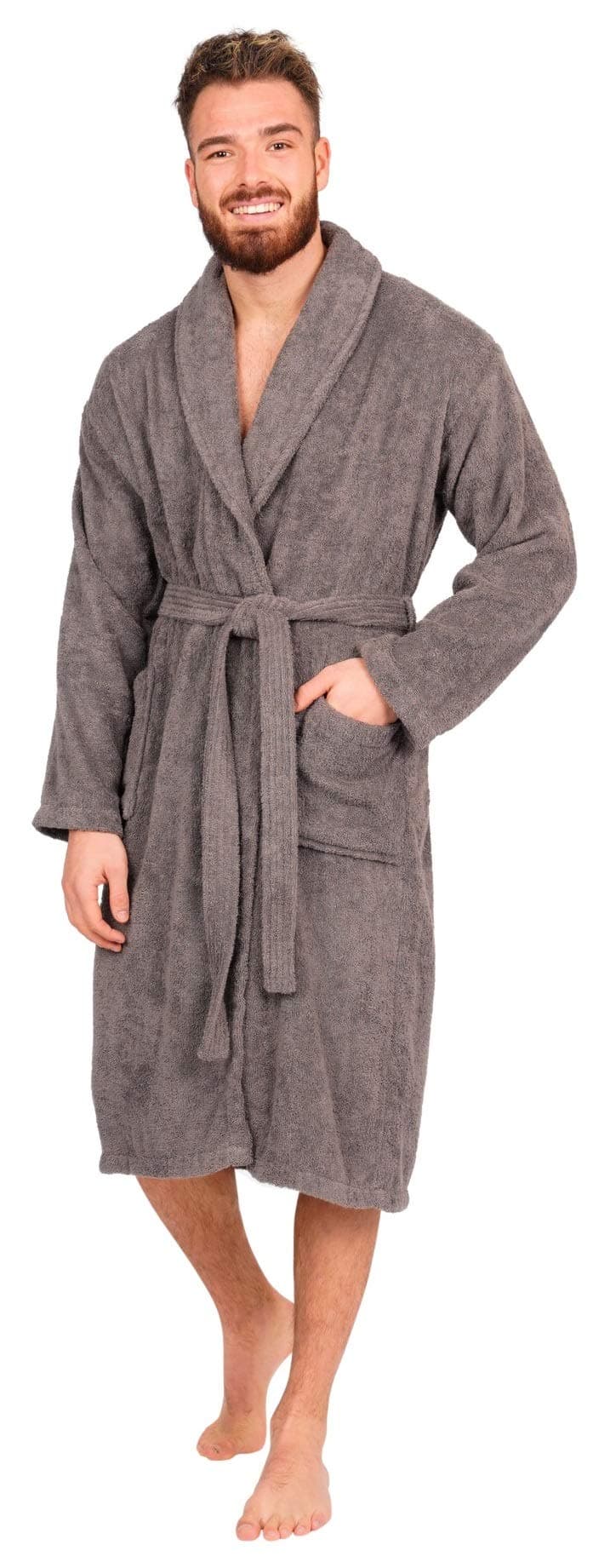 Mens 100% Cotton Bathrobe Terry Towelling Shawl Collar Bath Robe Dressing Gown
