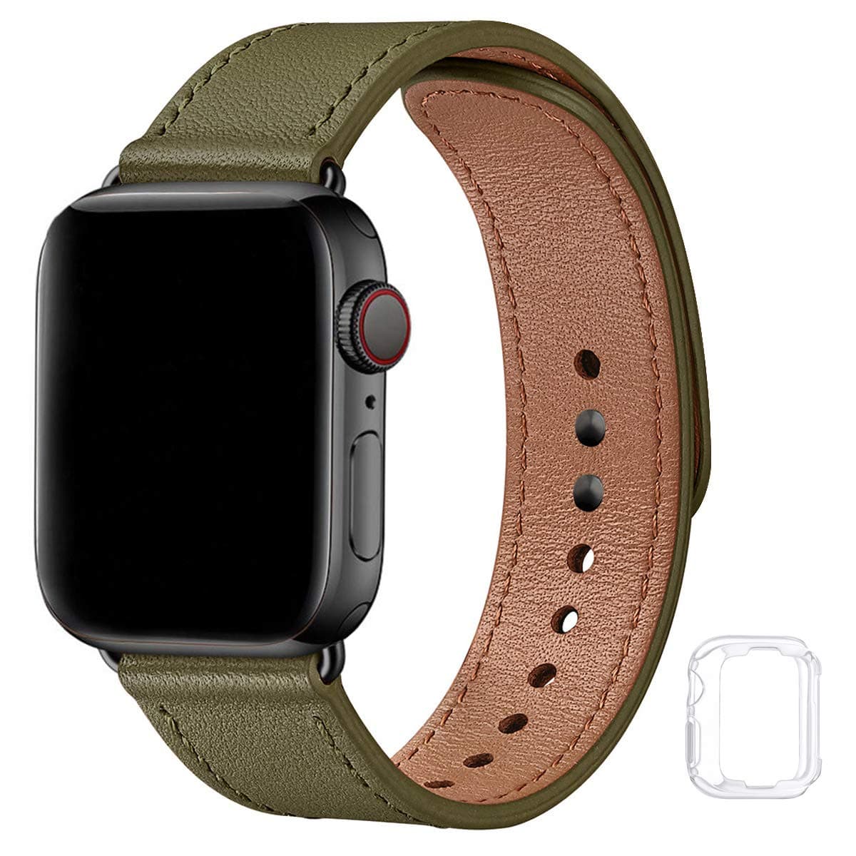 Soft Leather Bands Compatible with Apple Watch Band 38mm 40mm 42mm 44mm, Special Watch Band Replacement Strap for Women Men for iWatch SE Series 6 5 4 3 2 1 (Army Green with Black, 38MM/40MM)