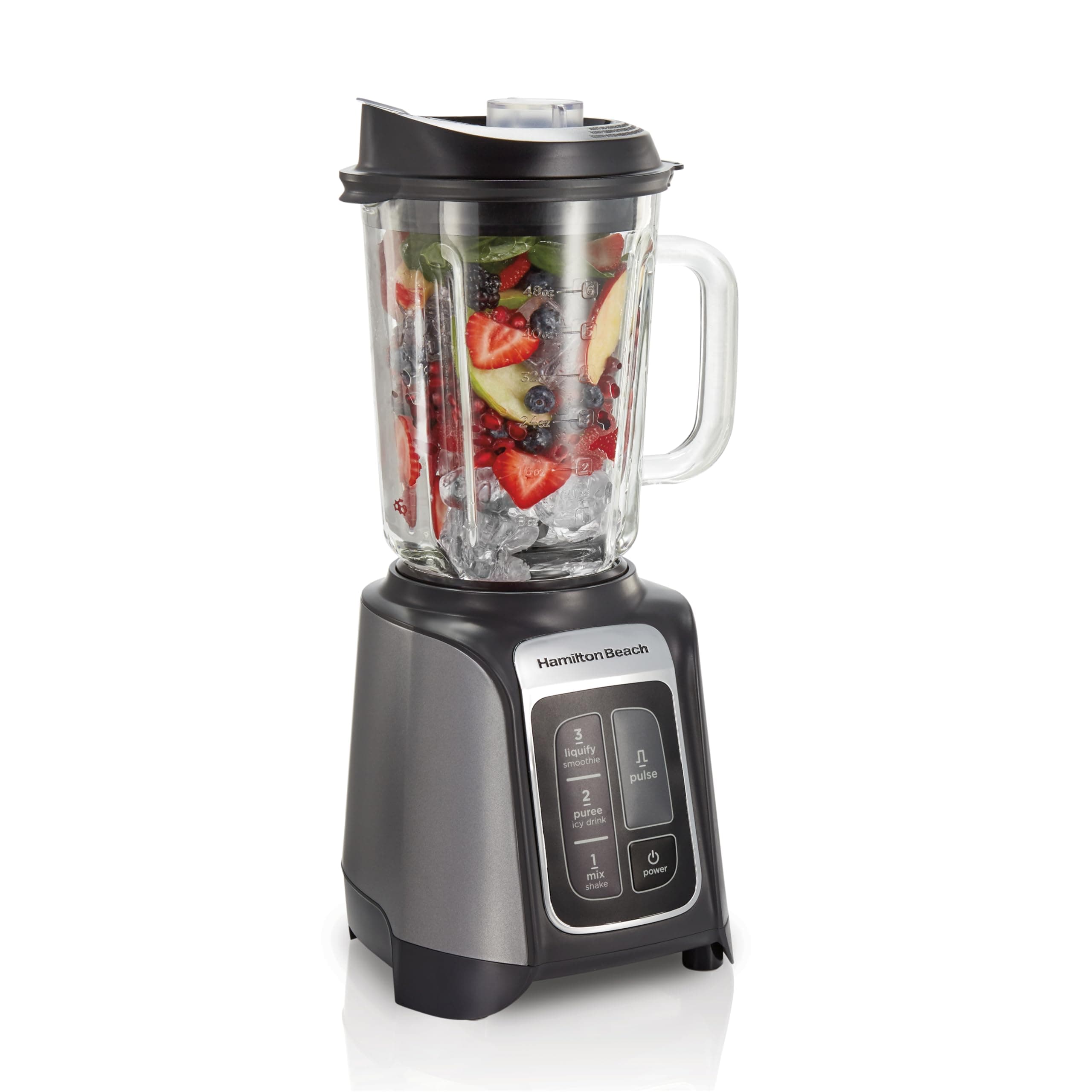 Hamilton Beach PowerMax Professional-Performance Blender for Shakes and Smoothies, Puree and Ice Crush, 48oz BPA-Free Glass Jar, 1680 Watts, Stainless Steel Blades (58600) GREY