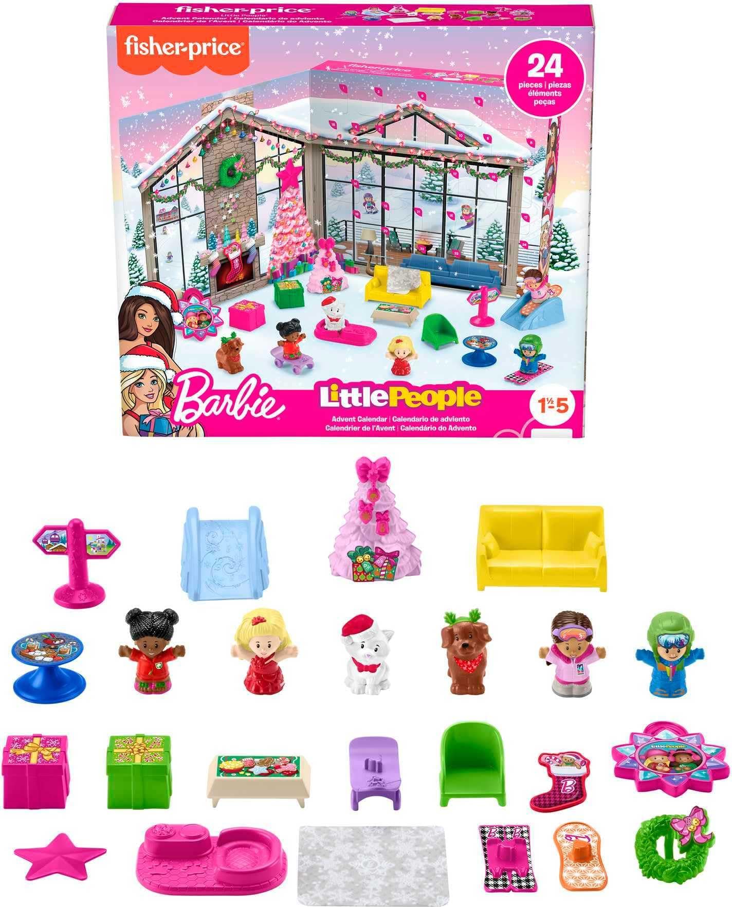 Fisher-Price Little People Barbie Advent Calendar and Toddler Playset, 24 Christmas Figures and Play Pieces, HMK85