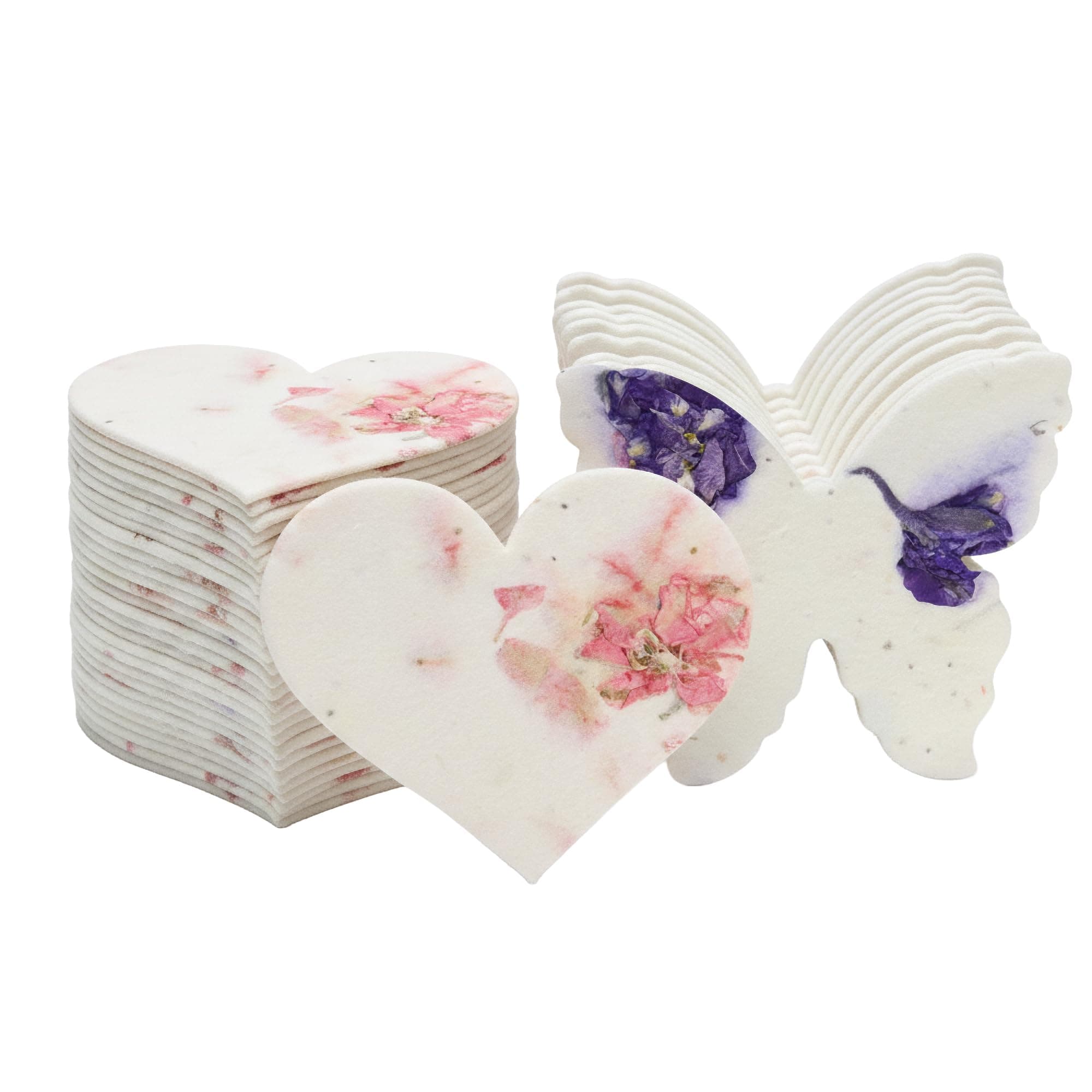 Combo Seed Paper - 24pcs Hearts & 24pcs Butterflies, Writable & Plantable Wildflower Gifts for Mom this Mother’s Day, Use for Shower Favors Weddings, Heart Party Favors or Life Celebrations