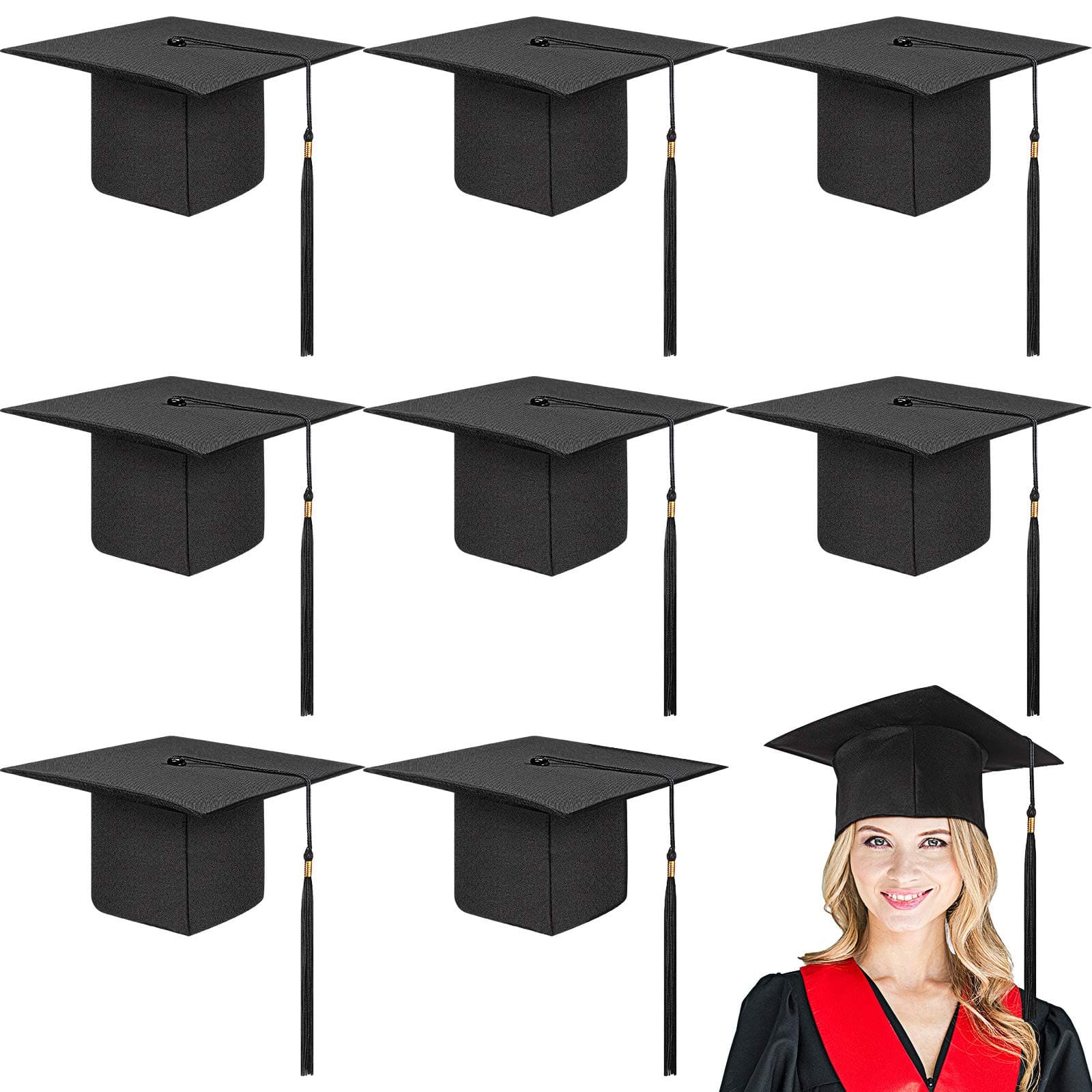 Geyoga 8 Pieces Graduation Cap with Tassel Adjustable Adult Graduation Hat for Men and Women 2024 Graduation Hat for College