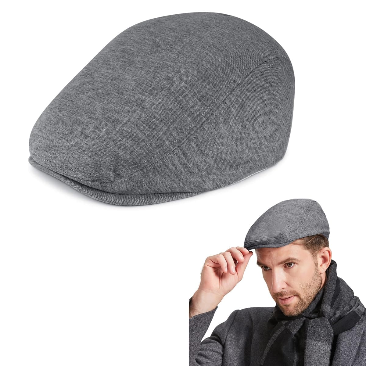 Aowin Newsboy Hats Men's Cotton Flat Cap Beret Hat Flat Ivy Gatsby Hat Driving Cabbie Hunting Hat Cap Baseball Cap Winter Warm Vintage Beret Cap Irish Hat Classic Newsboy Cap for Men Boys-Grey
