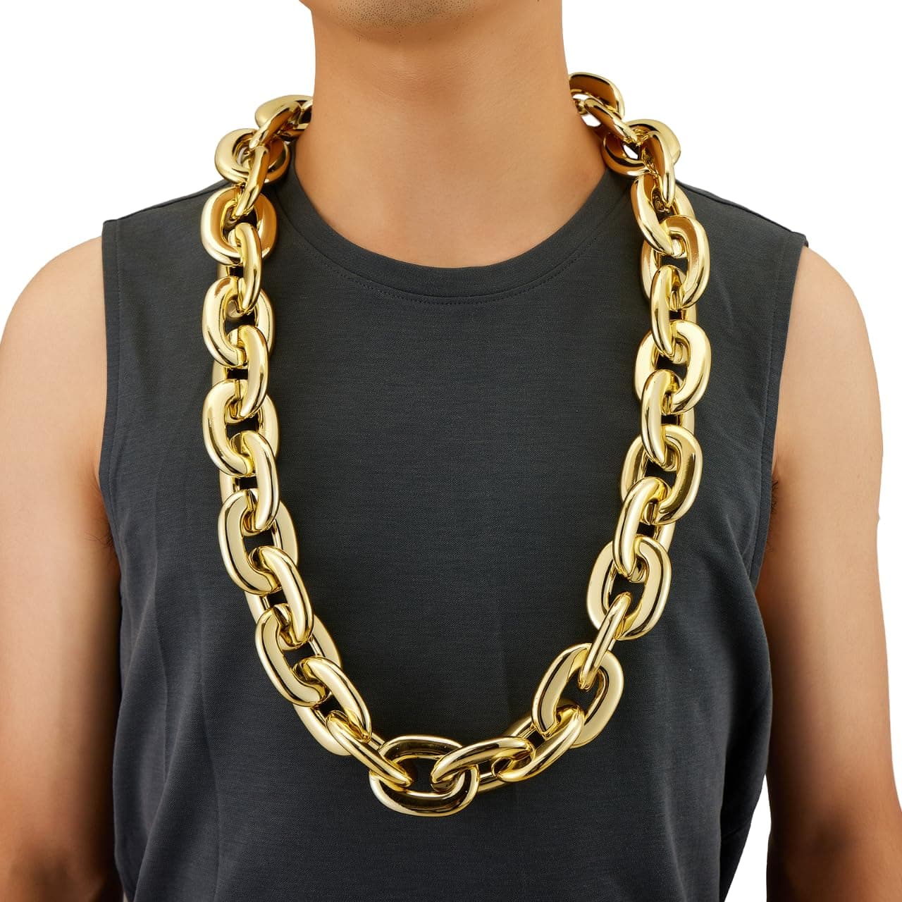 Passed colorfast test,Large Plastic Chain Necklace, 2 Pack / 4 Pack Optional,Hip-hop Rapper Big Chunky Fake Necklace , Super long Detachable, Non-fading Party Clothing Plastic Jewelry Necklace Decoration, Women and Men.