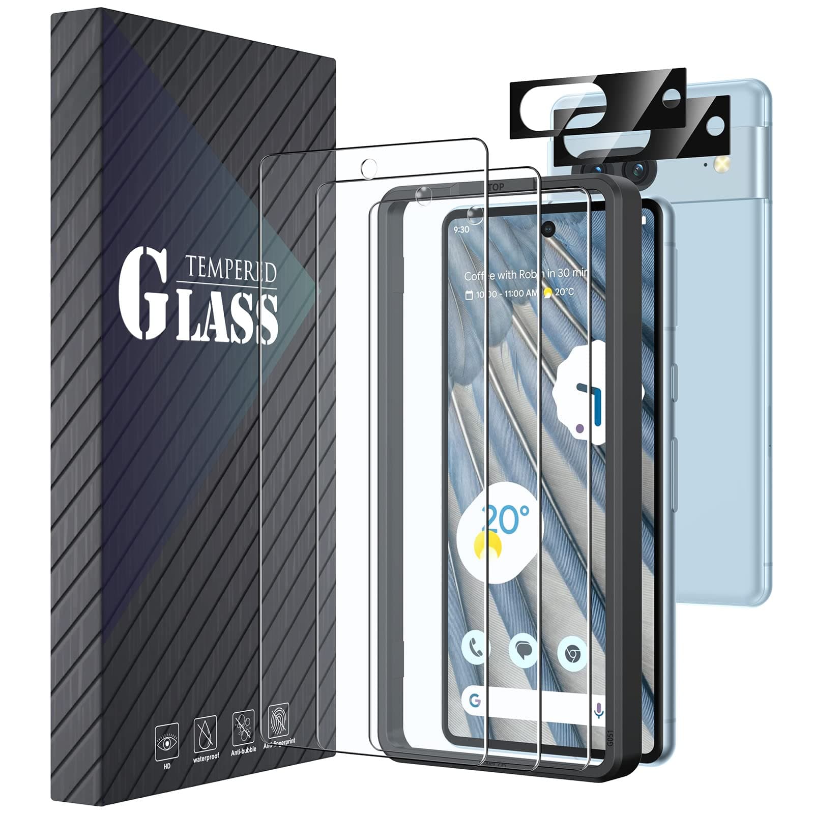 [3+2] Pack for Google Pixel 7a Screen Protector Tempered Gass Accessories 3 Screen Protector Shield with 2 Camera Lens Protector Fingerprint Comatible and Case Friendly