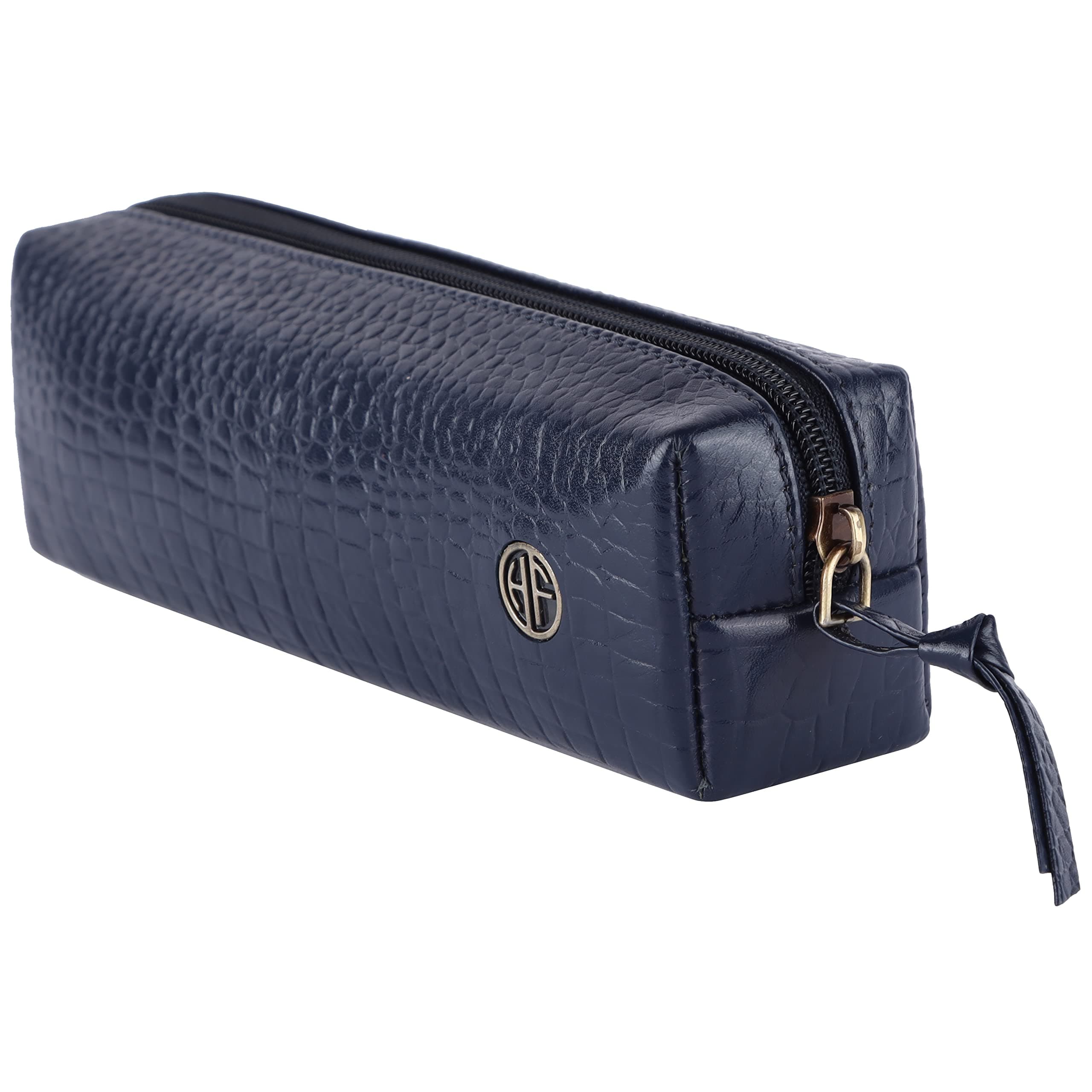 HAMMONDS FLYCATCHER Leather Utility Pouch - Multi-Use Genuine Leather Pencil Case, Cosmetic Pouch, Stationery Pouch, Coin, Makeup Brush Pouch for Women & Men - School & Office Organizer, CROC BLUE