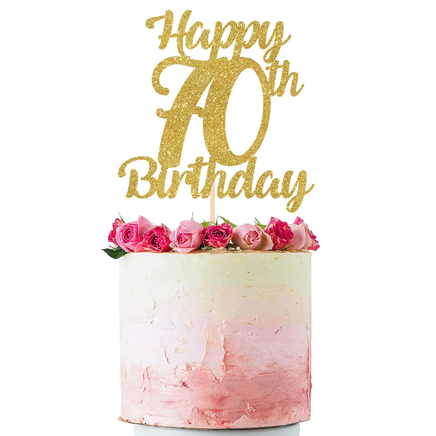 Happy 70th Birthday Cake Topper. Gold Shinny Cake Topper. Birthday Decoration