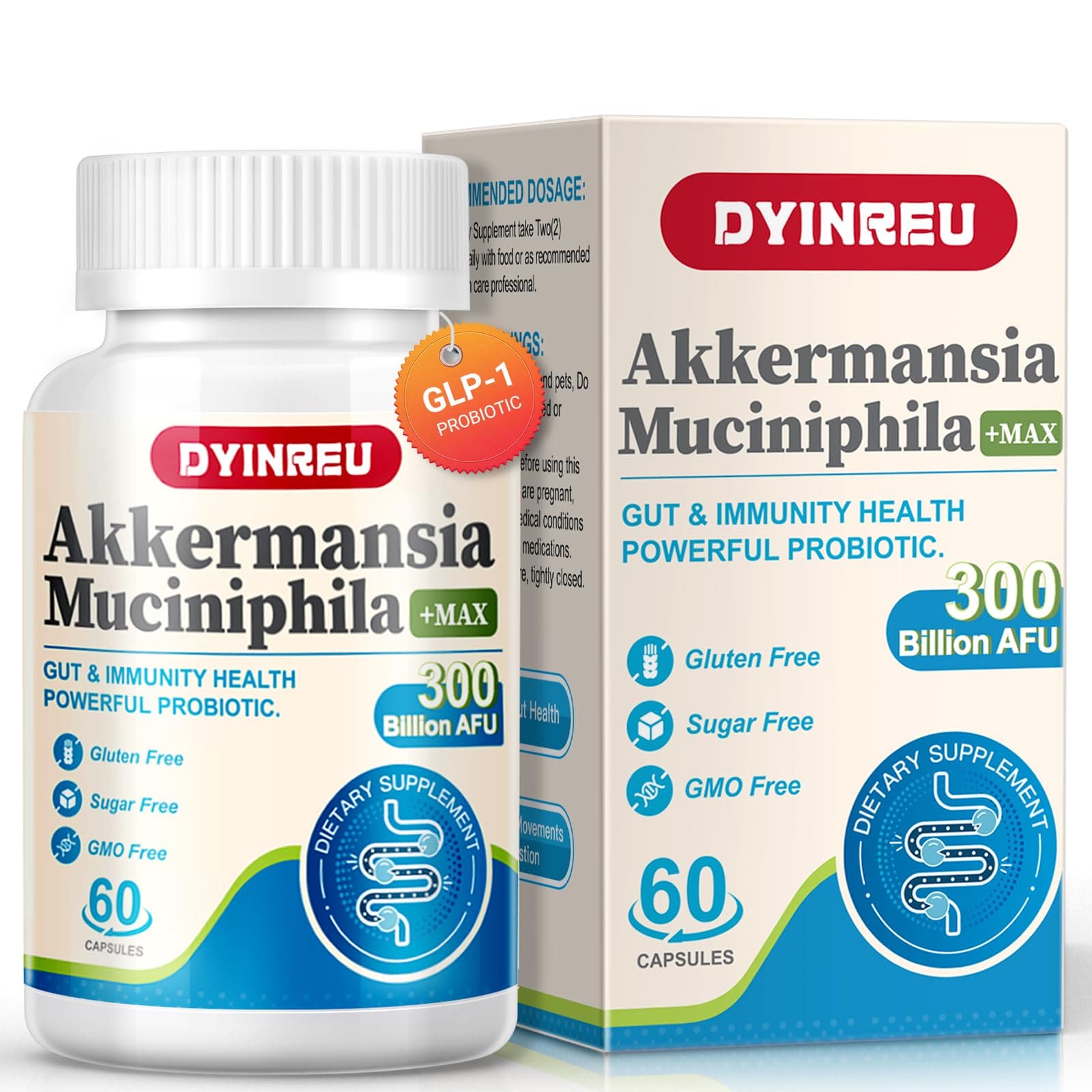 Akkermansia Probiotic, 300 Billion AFU Probiotic for Women & Men,Digestive, Gut, Immune Health, Enhances Gut Digestive Lining Function, 60 Capsules
