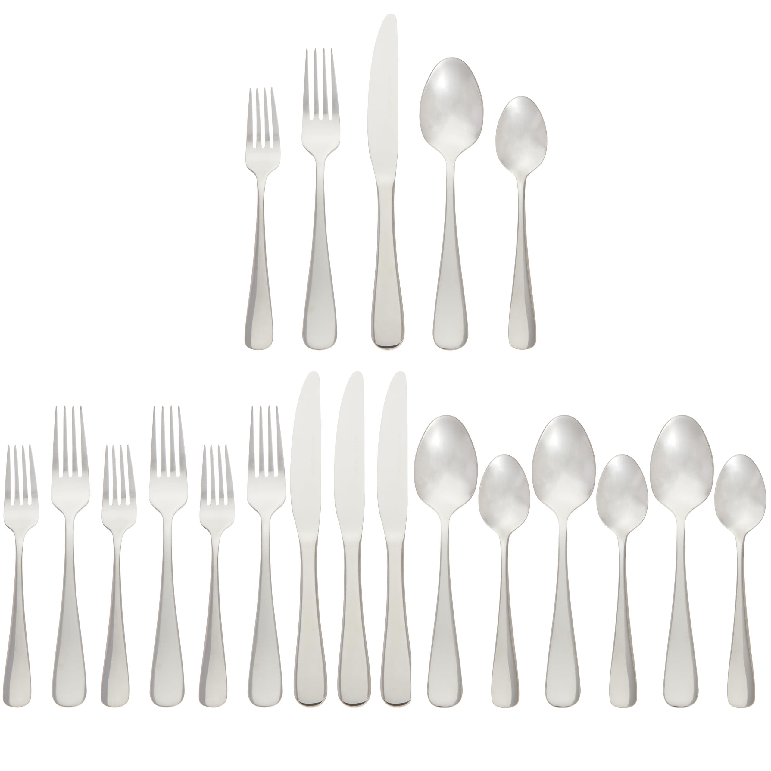 Amazon Basics Silverware Set, Stainless Steel Flatware, Dishwasher Safe, Service for 4, 20-Piece Forks and Spoons, Round Edge, Everyday Use