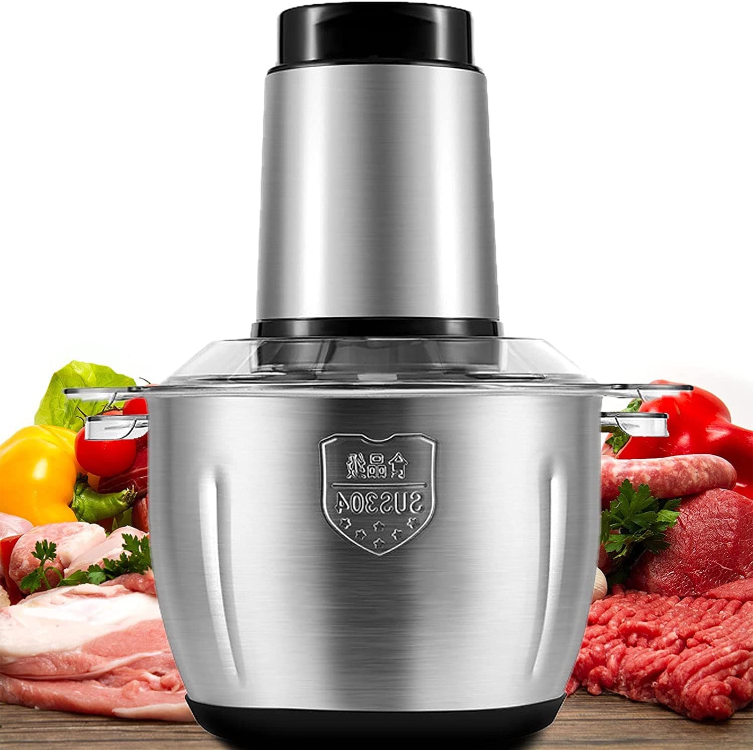 Food Chopper, Electric Meat Chopper with Powerful Motor, 3L Stainless Steel, 2 Speed Levels, Safety Function, Multi Chopper for Meat, Fruits, Vegetables