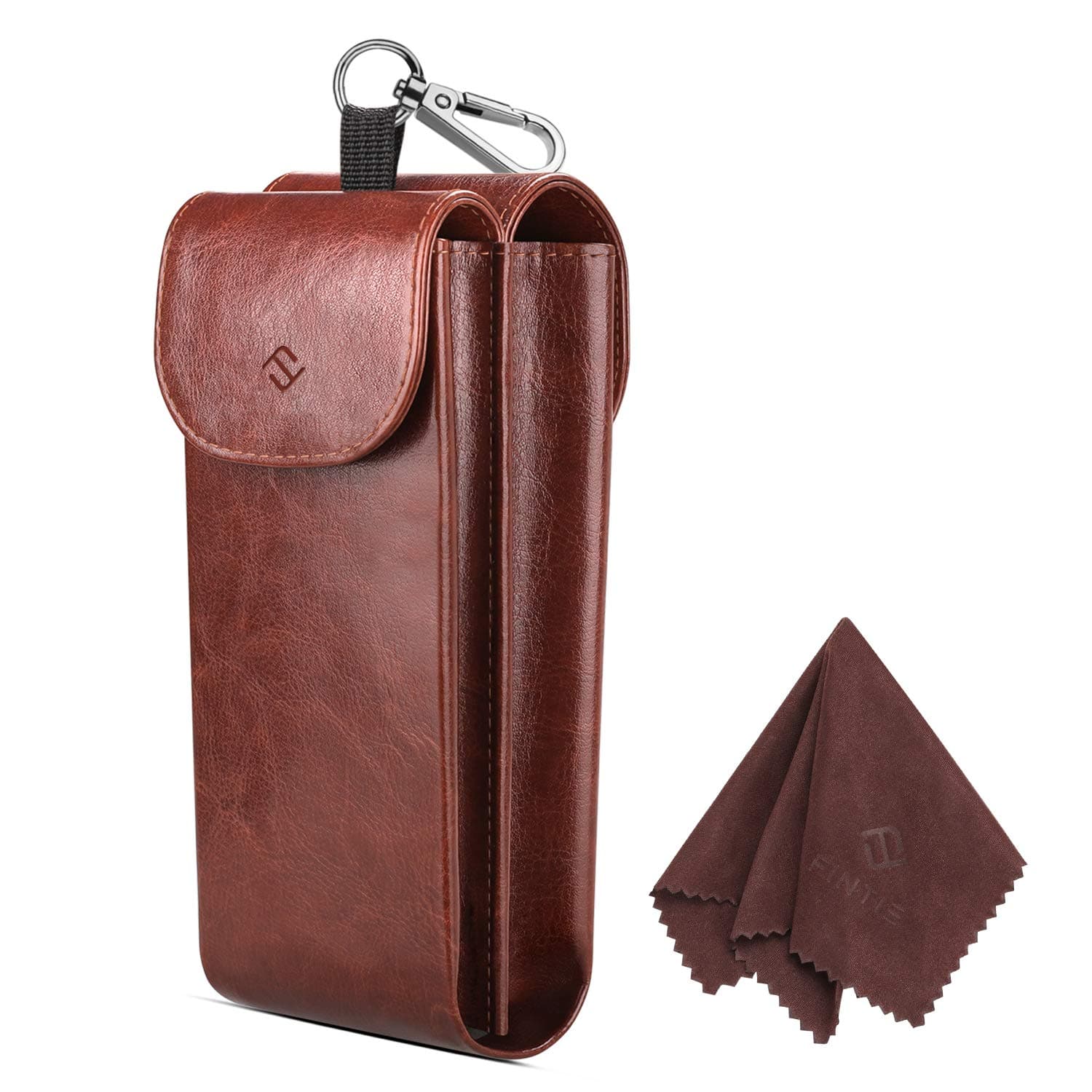 Fintie Fintie Double Glasses Case with Carabiner Hook, Semi Soft Vegan Leather Eyeglass Case Anti-scratch Sunglasses Pouch (Brown)