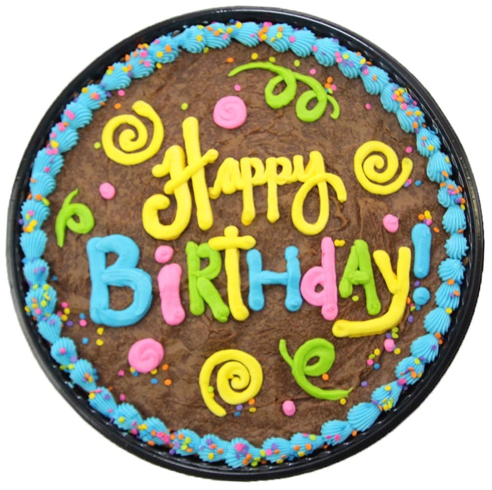 Triolo's Bakery Chocolate Brownie Birthday Cake - Happy Birthday Greeting, Colorful Design, 12" Round Brownie Cake