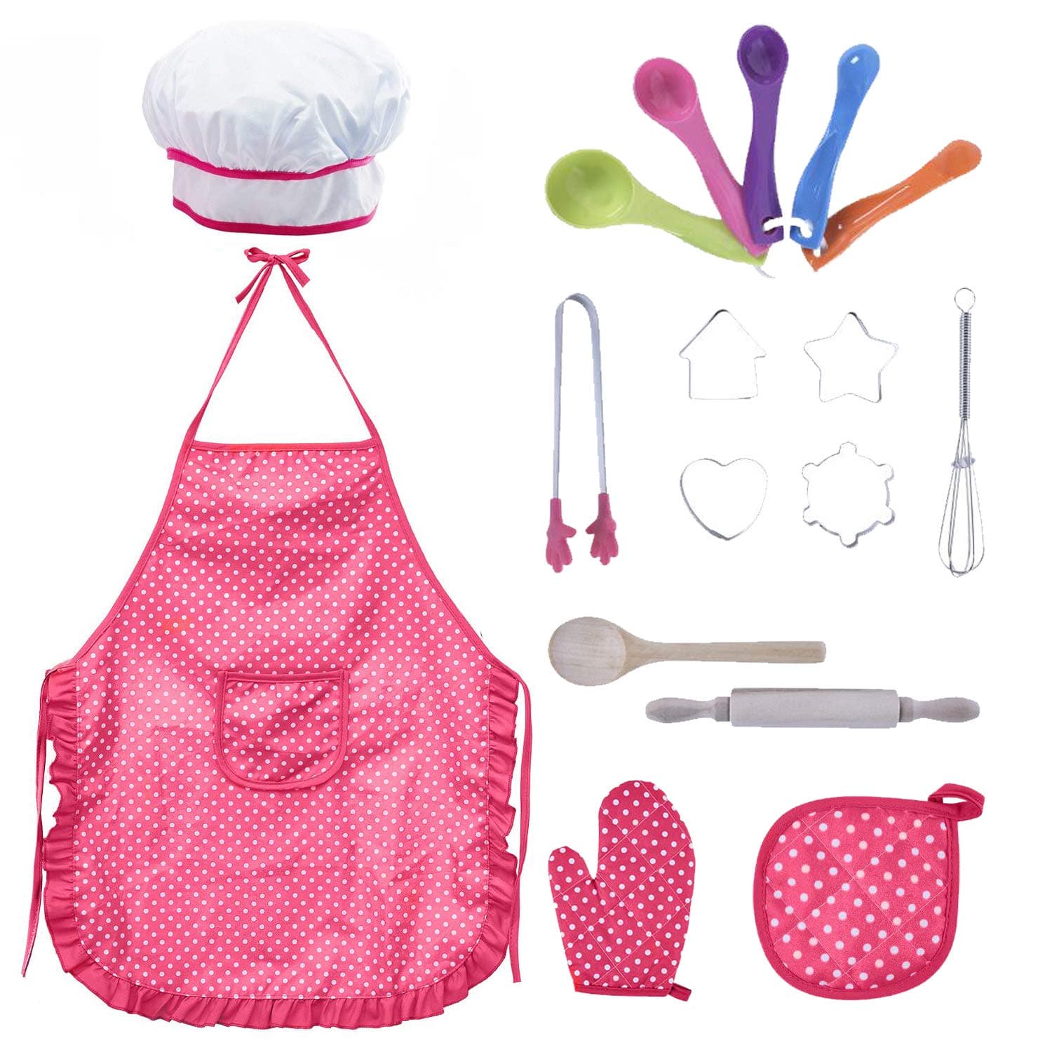 Kids Chef Role Play Complete Kid Set 12PCS With Toddler Dress Up Cook Costume Includes Chef Hat, Mitt & Utensil,Food clip for Boys and Girls Over 3 Years Old