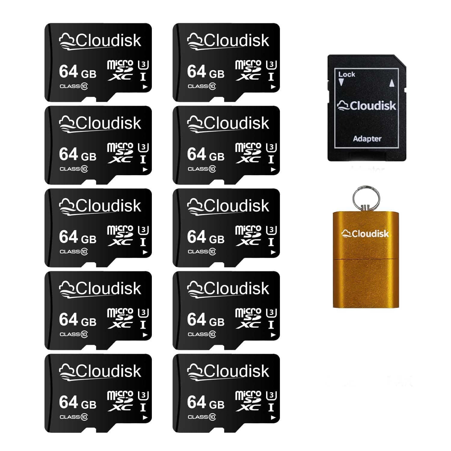 Pack of 10 Micro SD Card 64GB Flash Memory Card C10 A2 U3 Micro SDXC with SD Adapter, Card Reader (64GB)