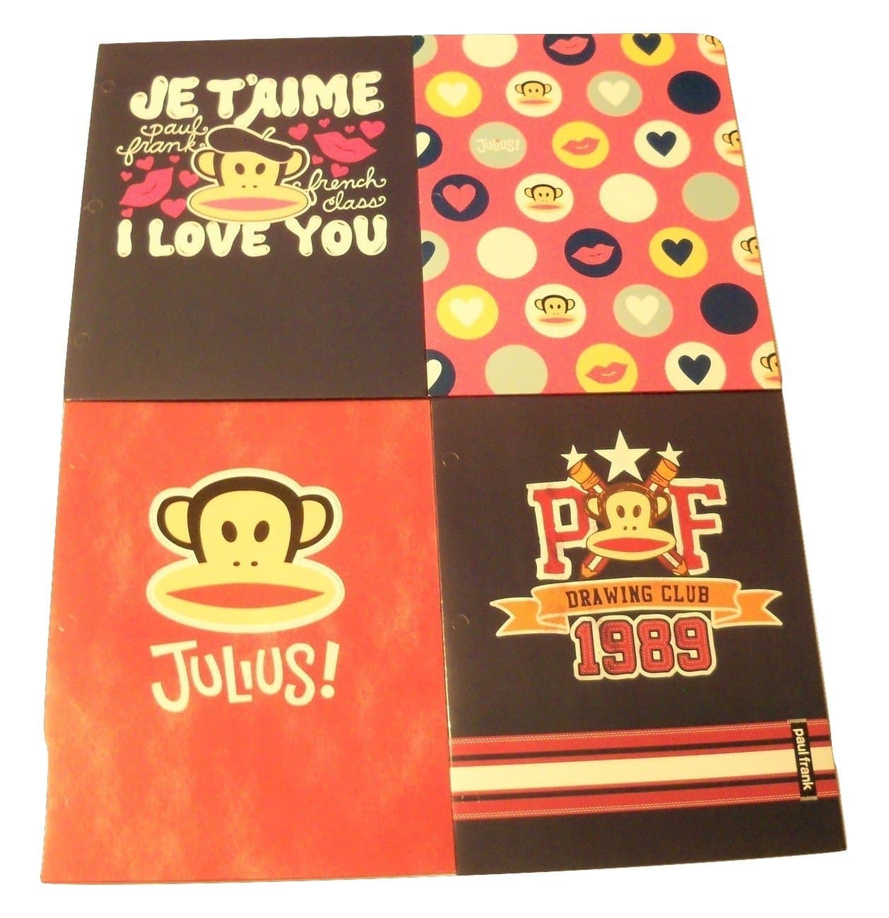Paul FrankPaul Frank 4 Folder Set ~ French Class, Julius Crush in Circles, PF Drawing Club, Julius on Faded Red Denim