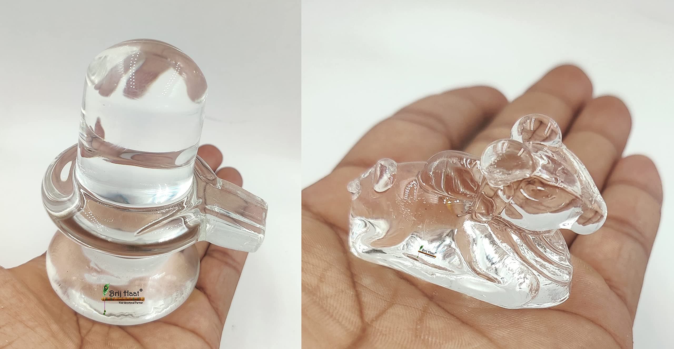 BRIJ HAAT Crystal Shivling Shiva Lingam with Crystal Nandi for Pooja (300g)