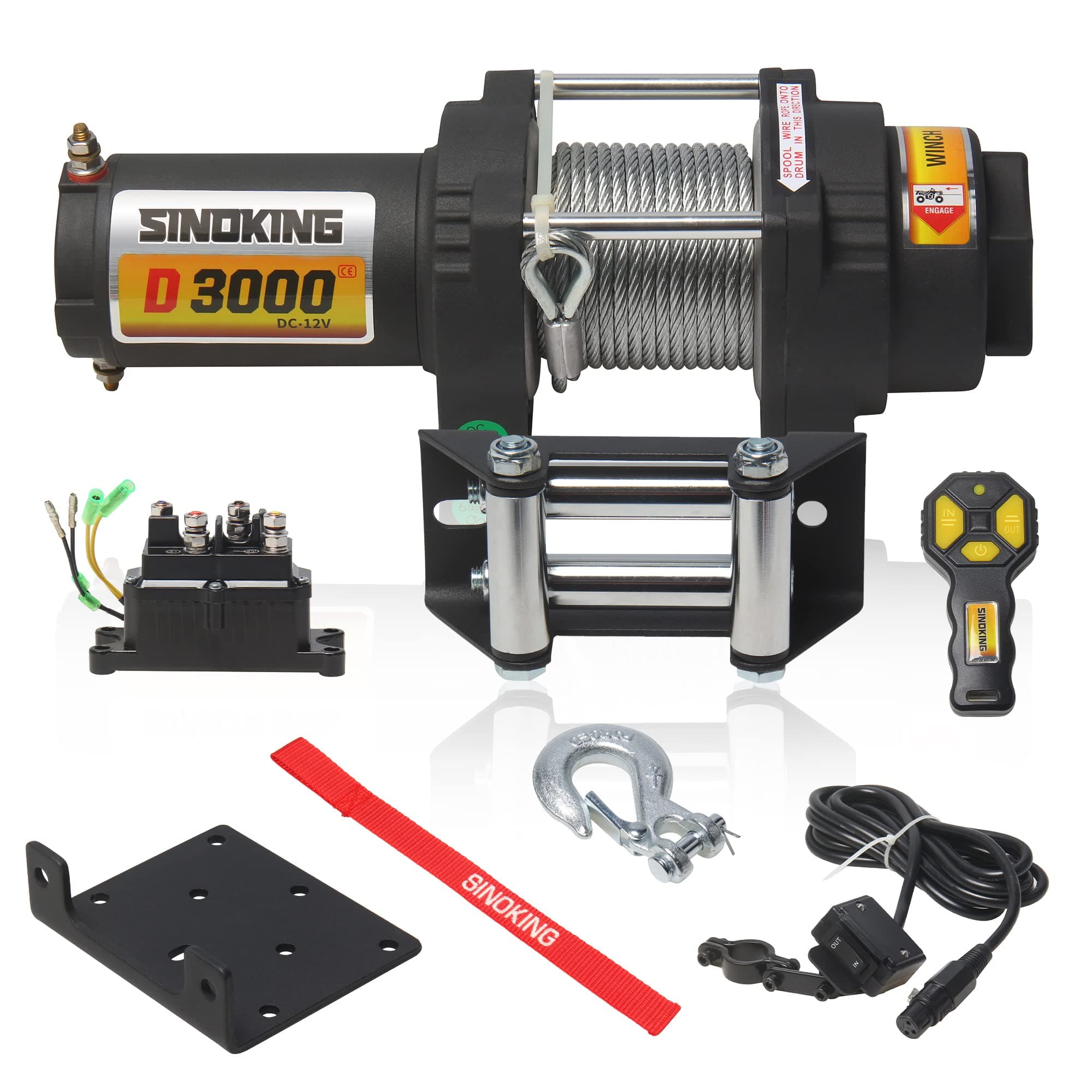 Sinoking 12VDC 3000LB UTV ATV Winch with 3/16″*39′(feet) Steel Cable 12V Electric Winch Kit with Wireless Remote Control