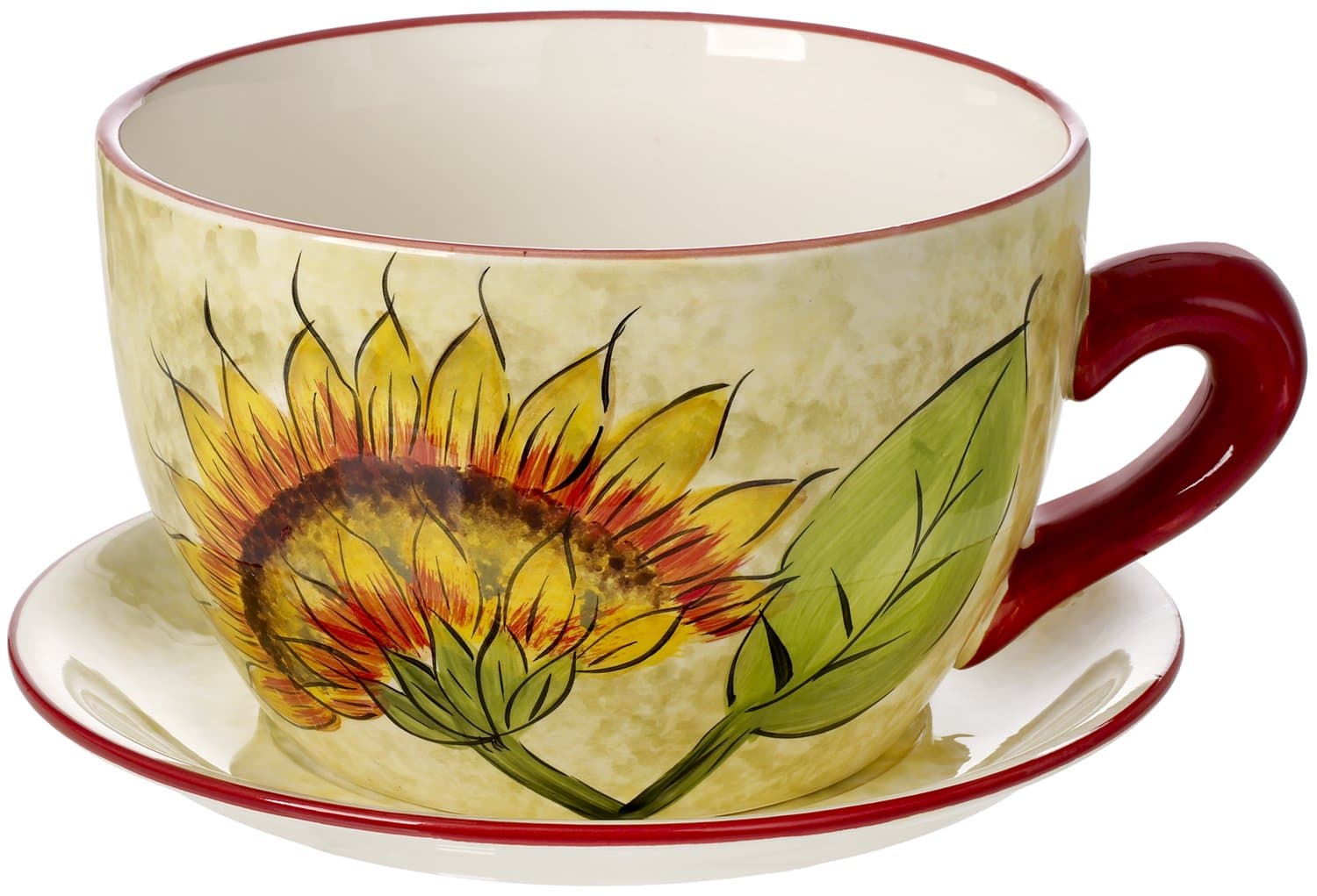 5th Ave Store Cucina Italiana Ceramic Planter Teacup and Saucer Indoor, Outdoor Sunflower Decor