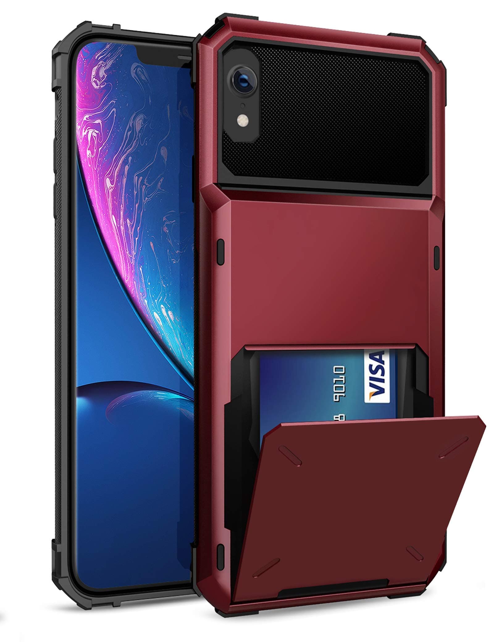 ELOVEN Case for iPhone XR Case Wallet with Card Holder Card Slot Hidden Credit Card ID Cover Shock Absorption Heavy Duty Drop Protection Rugged Bumper Protective Cover for Apple iPhone XR, Red