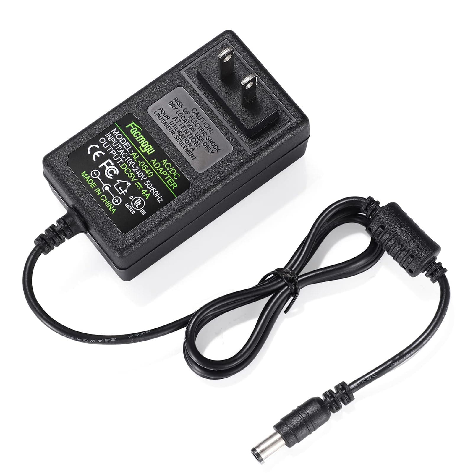 - Facmogu DC 5V 4A AC to DC Converter, AC 100-240V to DC 5 Volt 4 Amp 20W Power Supply 5V Switching Transformer Power Adapter, Wall Mounted Adapter with with Barrel Connector 5.5x2.5mm & 5.5x2.1mm