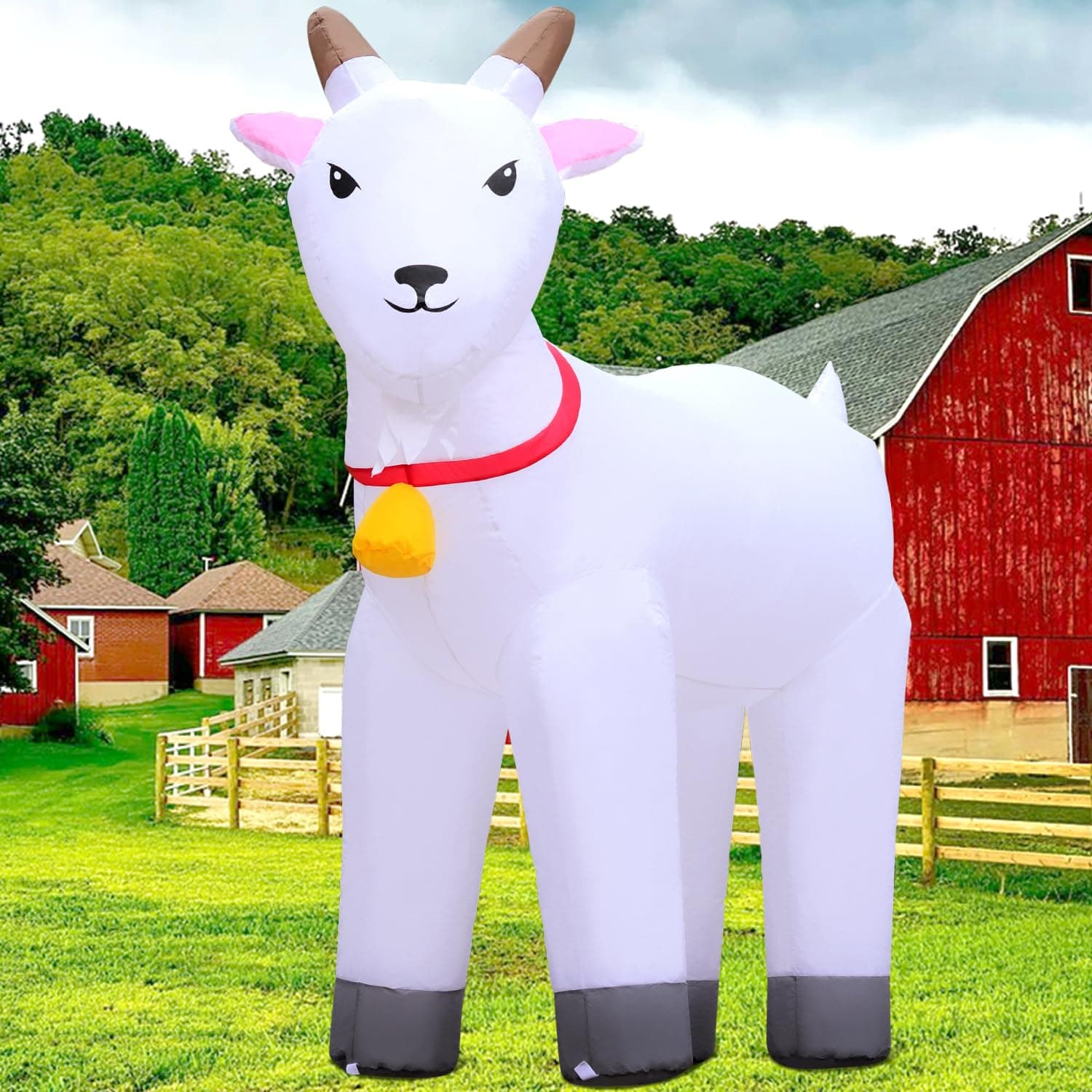 DomKom 6 Feet Goat Inflatables, Cute Inflatable Animals For Christmas, Spring, Farm, Ranch, Outdoor Decorations, Built-in Led Lights, Large Decoration, Party, Farm, Lawn, Fe