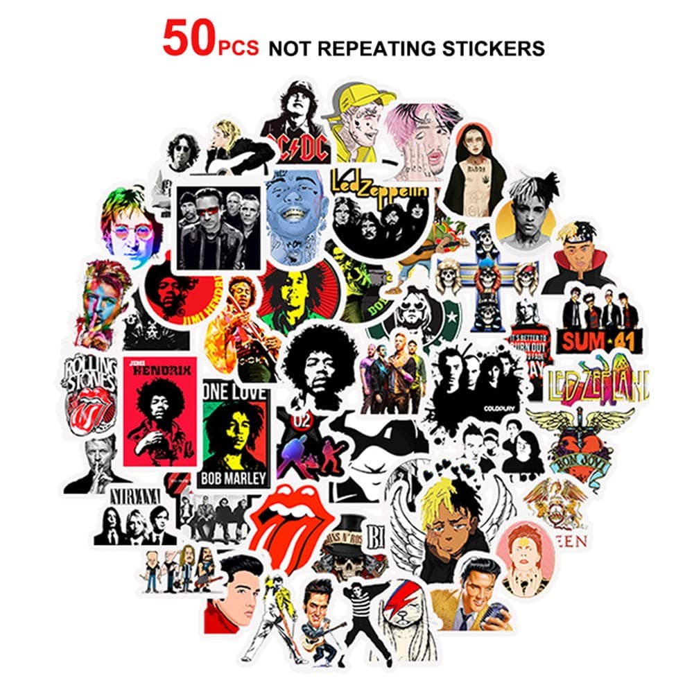 Best Punk Rock Band 50 PCS Not Repeat Stickers Pack Rock and Roll Music Stickers Vinyl Waterproof Decals for Electric Guitar Bass Drum Laptop Skateboard Motorcycle.