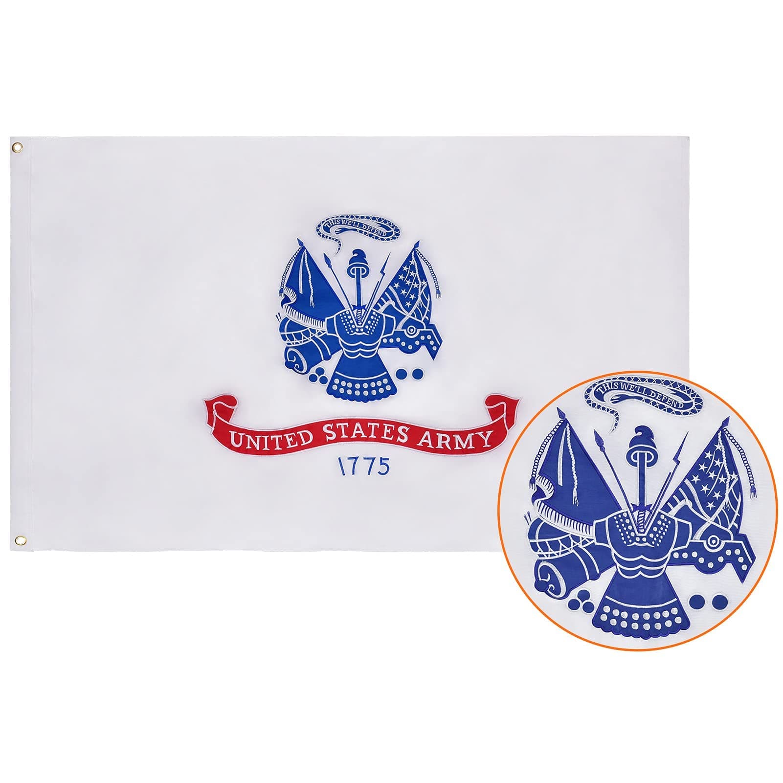 US Army Flag 3x5 ft, Embroidered Heavy Duty & Double-Sided Army Flag, United States Military Flags Polyester with Brass Grommets(Army Flag)