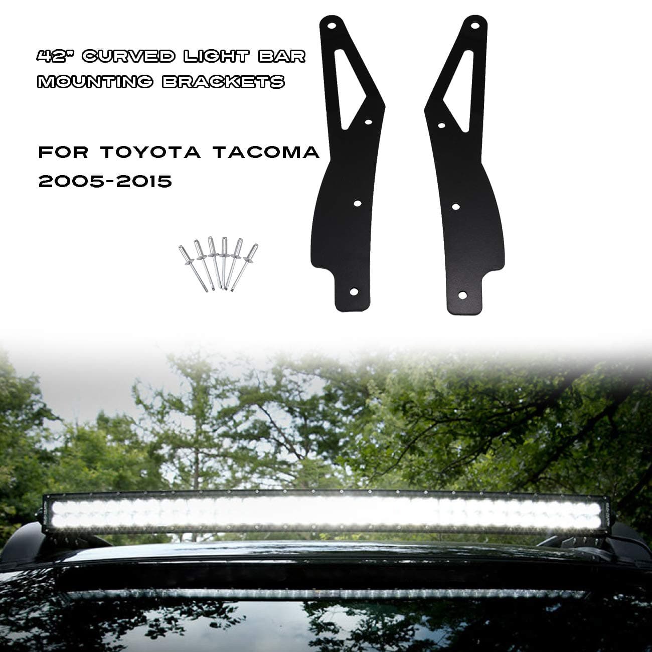 ALAVENTE 42" Curved LED Light Bar Upper Windshield Mounting Brackets Replacement for Toyota Tacoma 2005 - 2015 (w/ Factory Roof Rack Only)