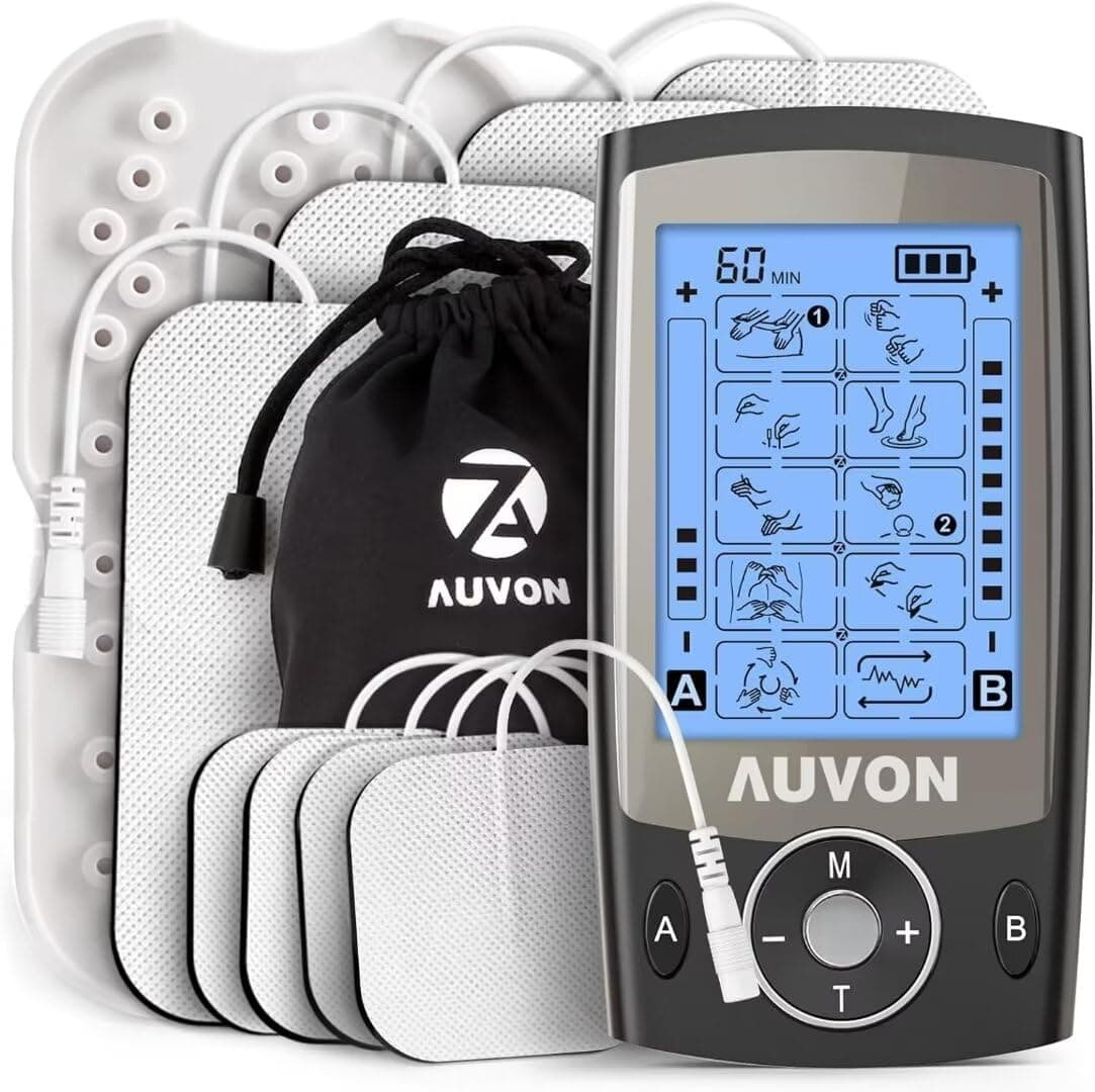 Dual Channel TENS Unit Muscle Stimulator Machine with 20 Modes, 2" and 2"x4" TENS Unit Electrode Pads (Black)