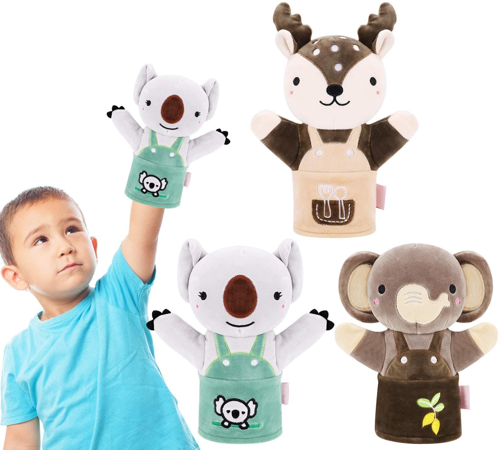 Azonee Plush Animals Finger Puppet Toys, Hand Puppet for Toddlers 1-3, Soft Hands Finger Puppets Game for Autistic Children, Great Family Parents Talking Story Boys Set